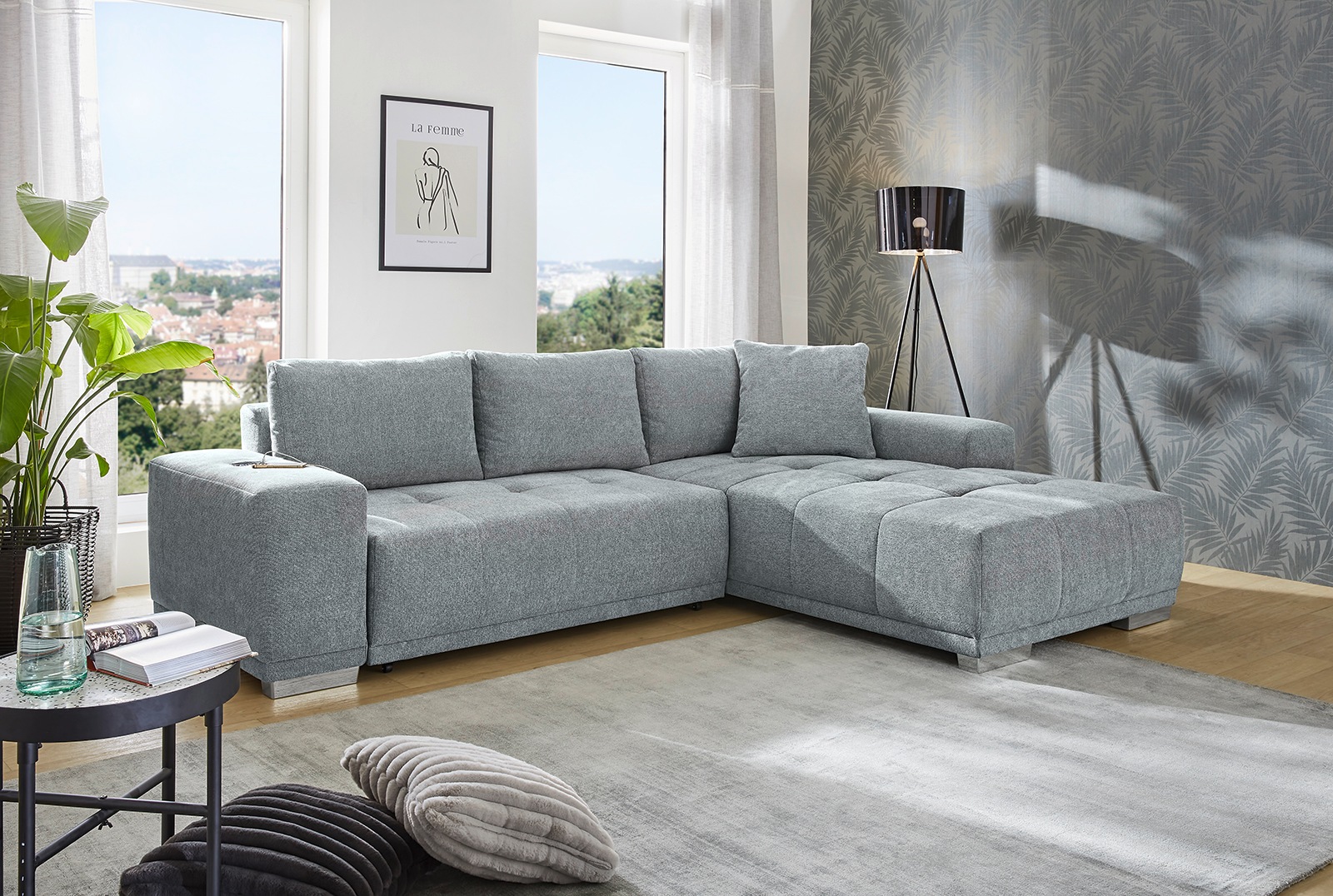 Jockenhöfer Gruppe Ecksofa "Luciano L-Form, B: 282 cm" mit Schlaffunktion, Bettkasten, induktive Ladestation & USB-Anschluss