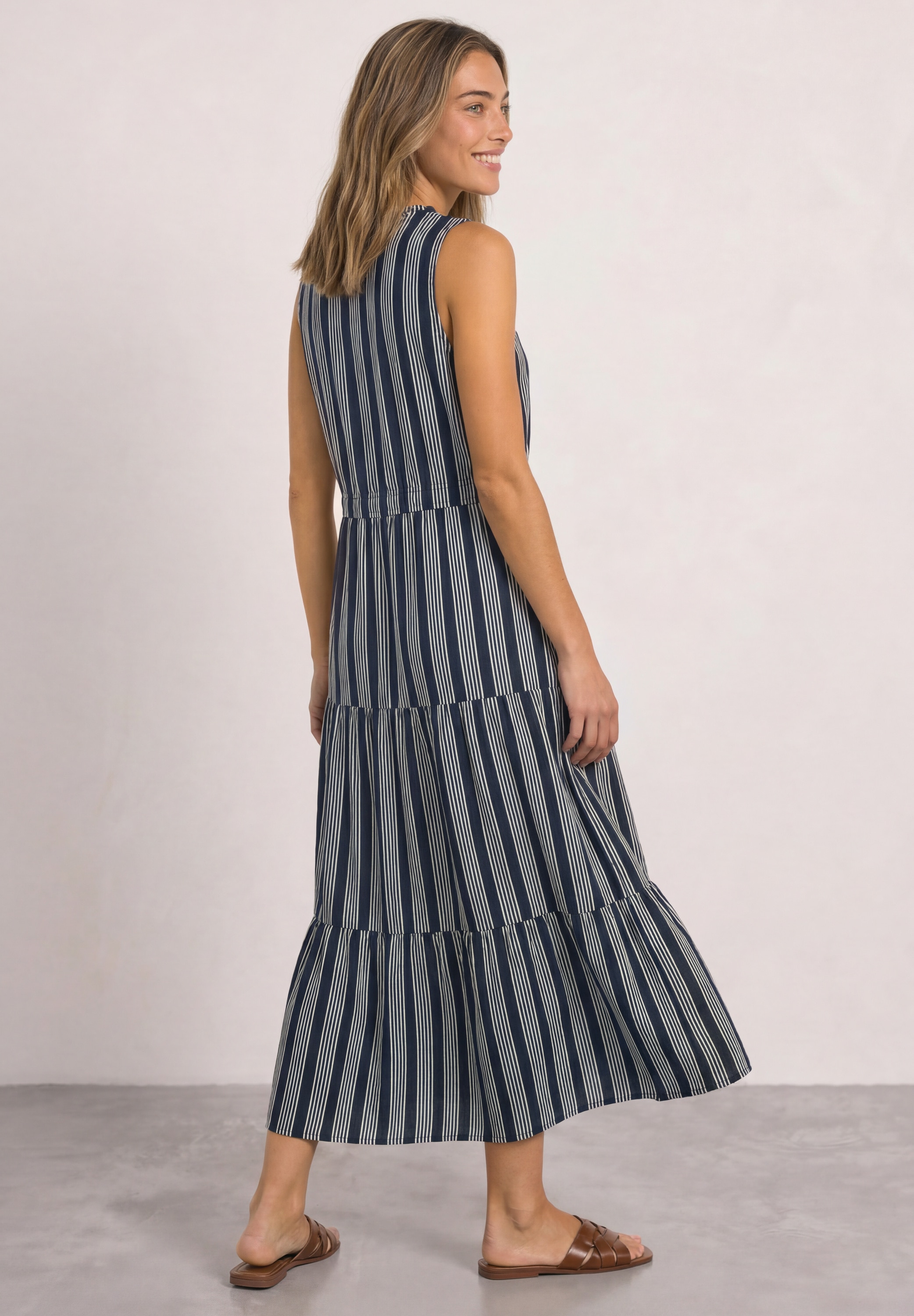 STREET ONE Maxikleid Ohne Taschen Sommerkleid mit Volants und Streifenmuster