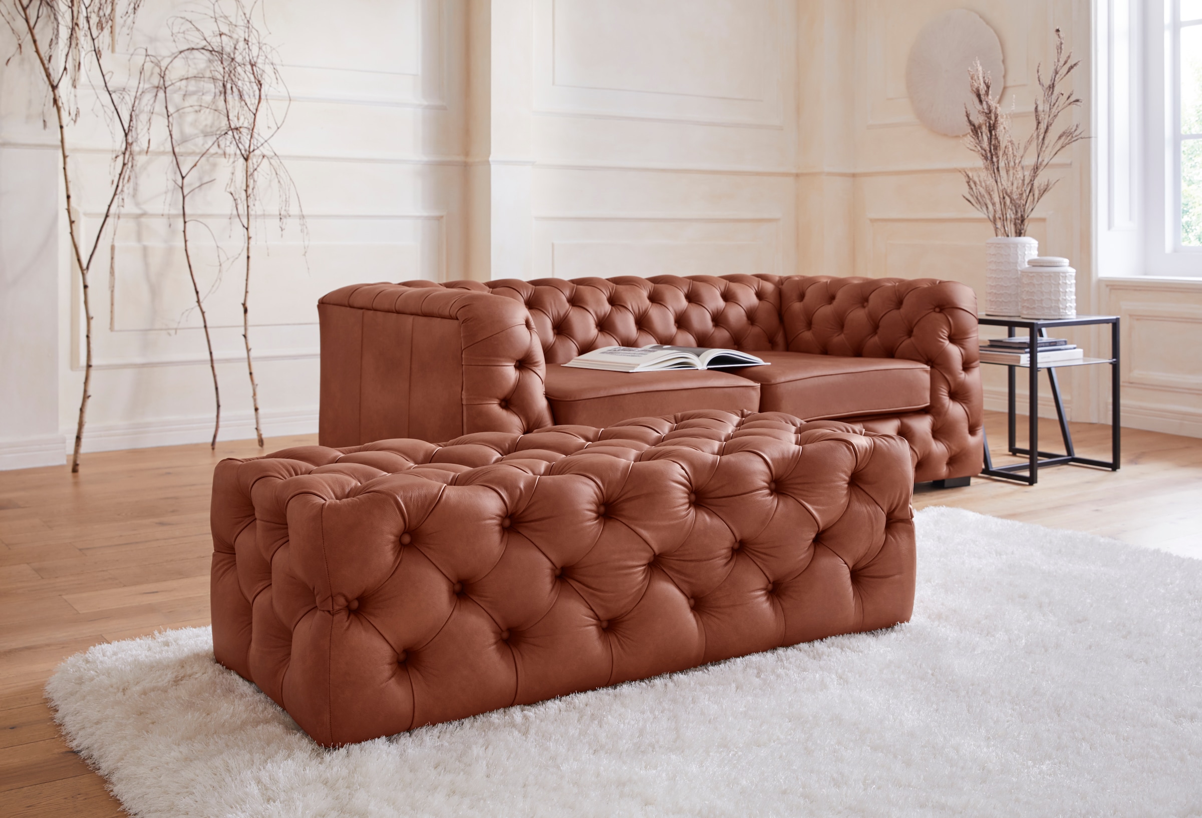 Home affaire Polsterhocker "Kalina", mit klassischer Chesterfield-Knopfheft günstig online kaufen