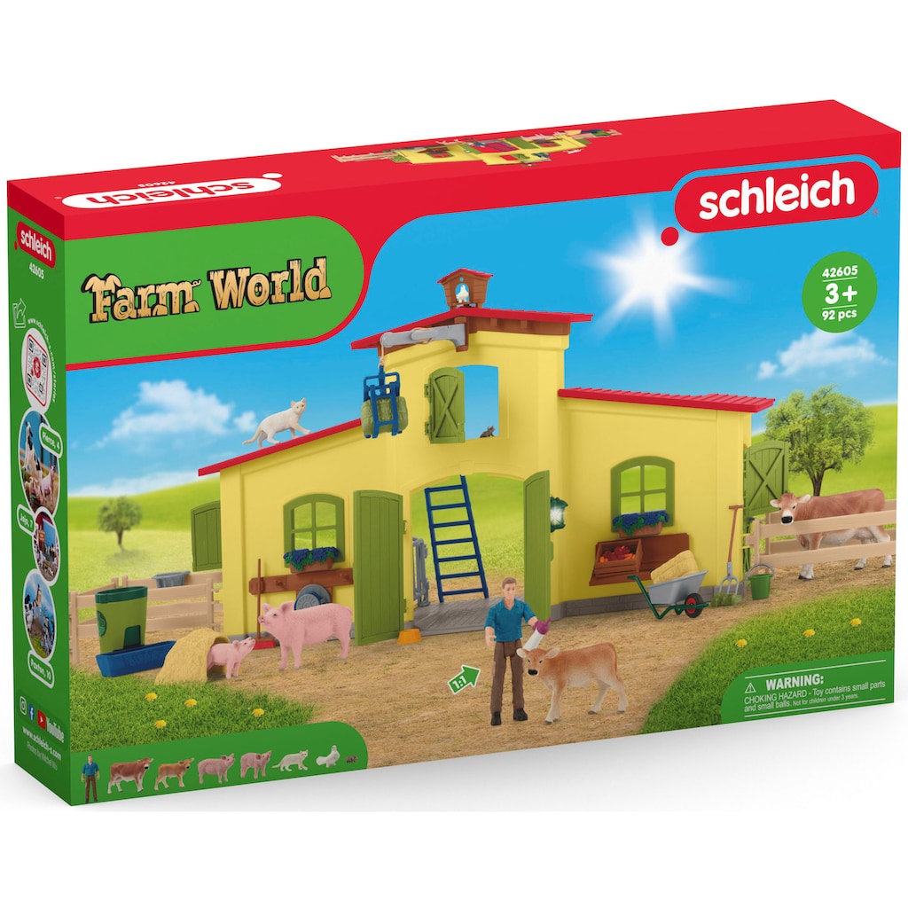 Schleich® Spielwelt »FARM WORLD, Großer Stall mit Tieren und Zubehör (42605)«, Made in Europe