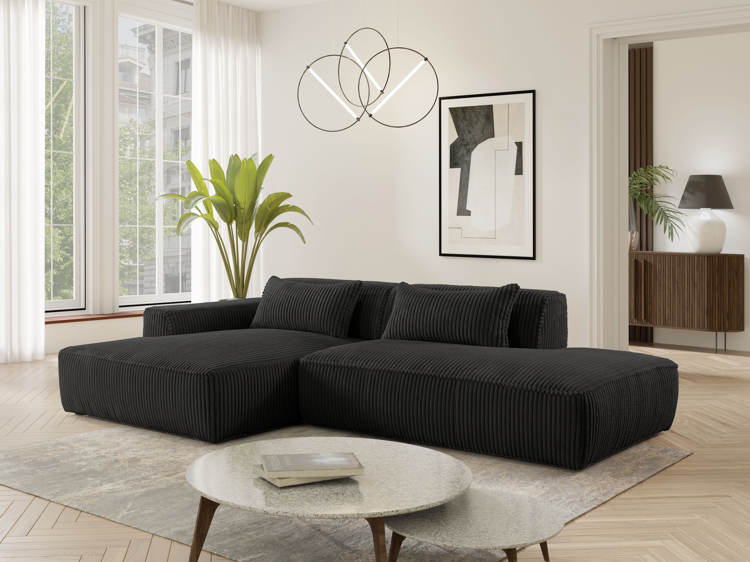 exxpo - sofa fashion Ecksofa "Billund modernes Designsofa, bequem und elegant, Breite 294cm, L-Form" modern, L-form, Wellenfedern, inklusive 2x Nierenkissen