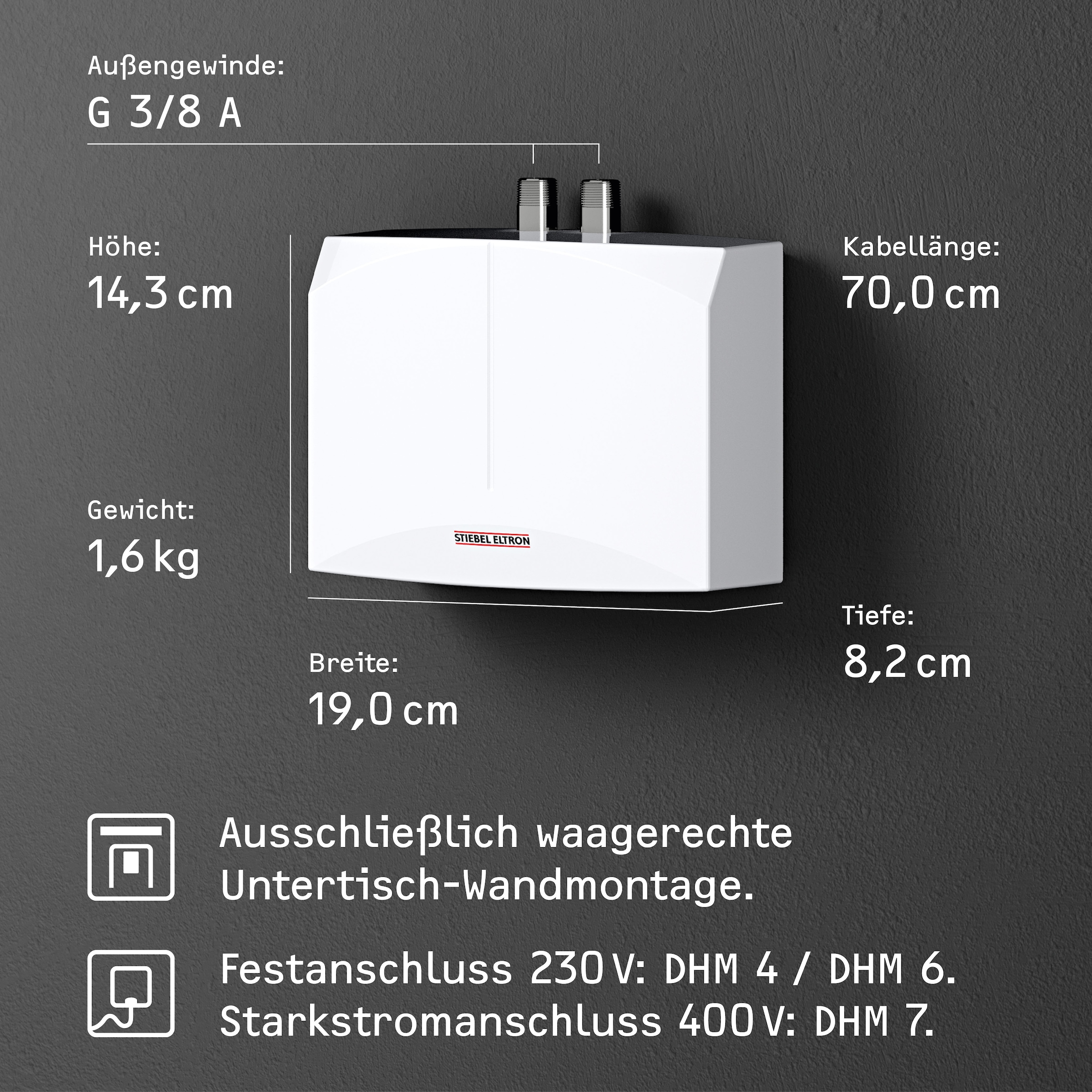 STIEBEL ELTRON Klein-Durchlauferhitzer »DHM 7«, hydraulisch, für Handwaschbecken 6,5 kW, Starkstromanschluss 400V