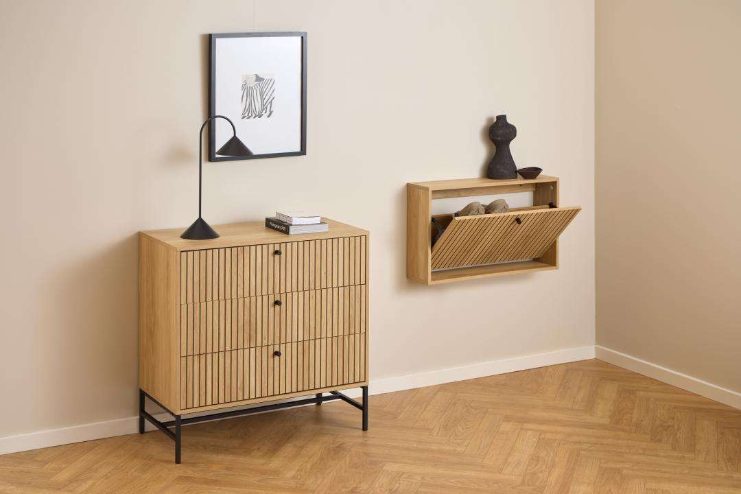ACTONA GROUP Schuhschrank »Albany – platzsparend & modern mit Lamellenfront« Elegante Eiche Lamellenfront, Bodenfreiheit durch Wandmontage