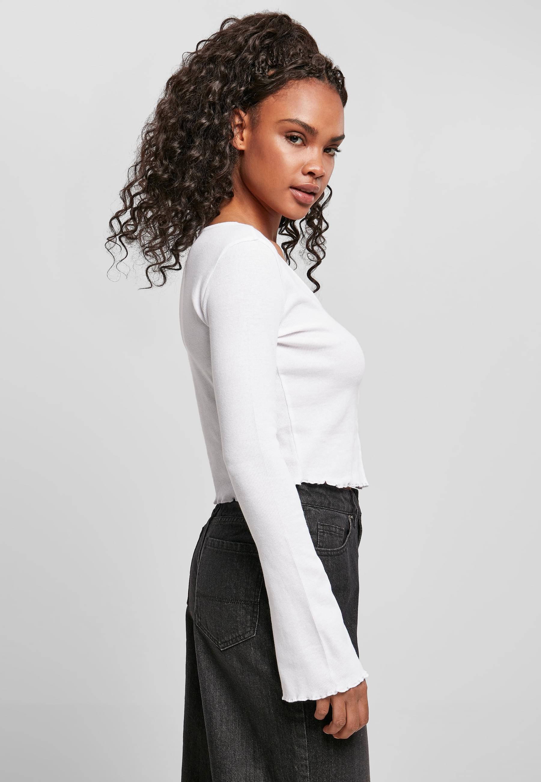 URBAN CLASSICS Langarmshirt »Urban Classics Damen Ladies Cropped Rib Cardigan«, (1 tlg.)
