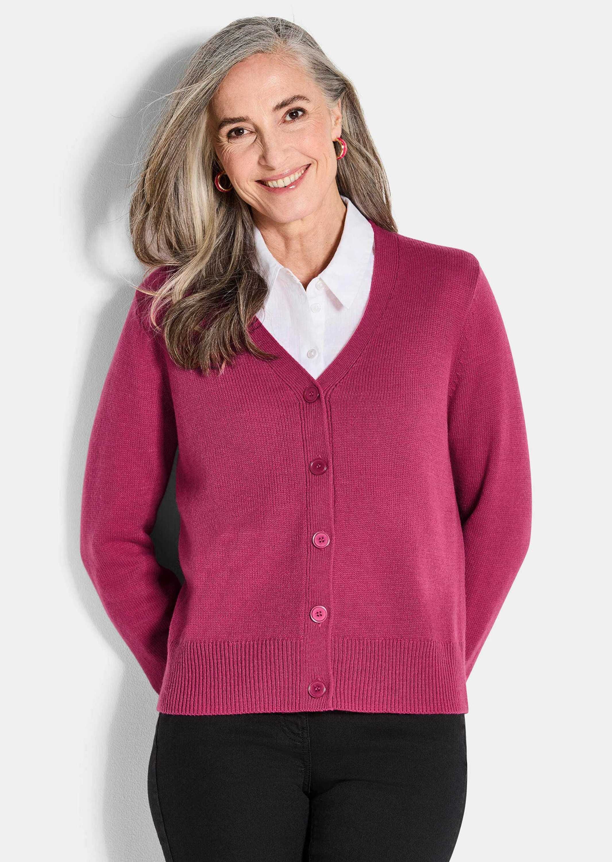 GOLDNER Strickjacke »Kurzgröße Cardigan mit großen Knöpfen«
