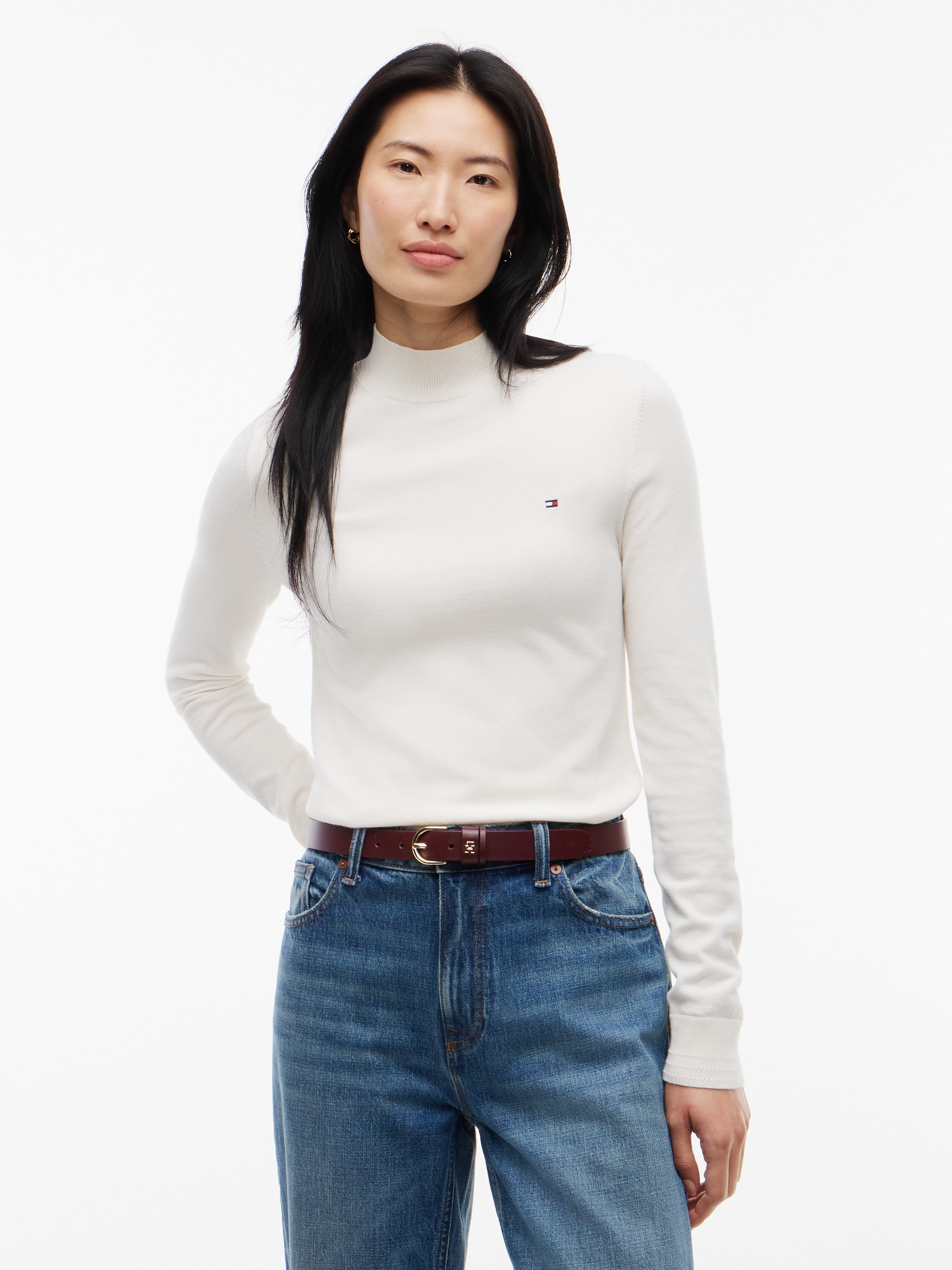 Tommy Hilfiger Strickpullover "COTTON JERSEY SLIM MK-NK SWT" Baumwollmischung, slim fit