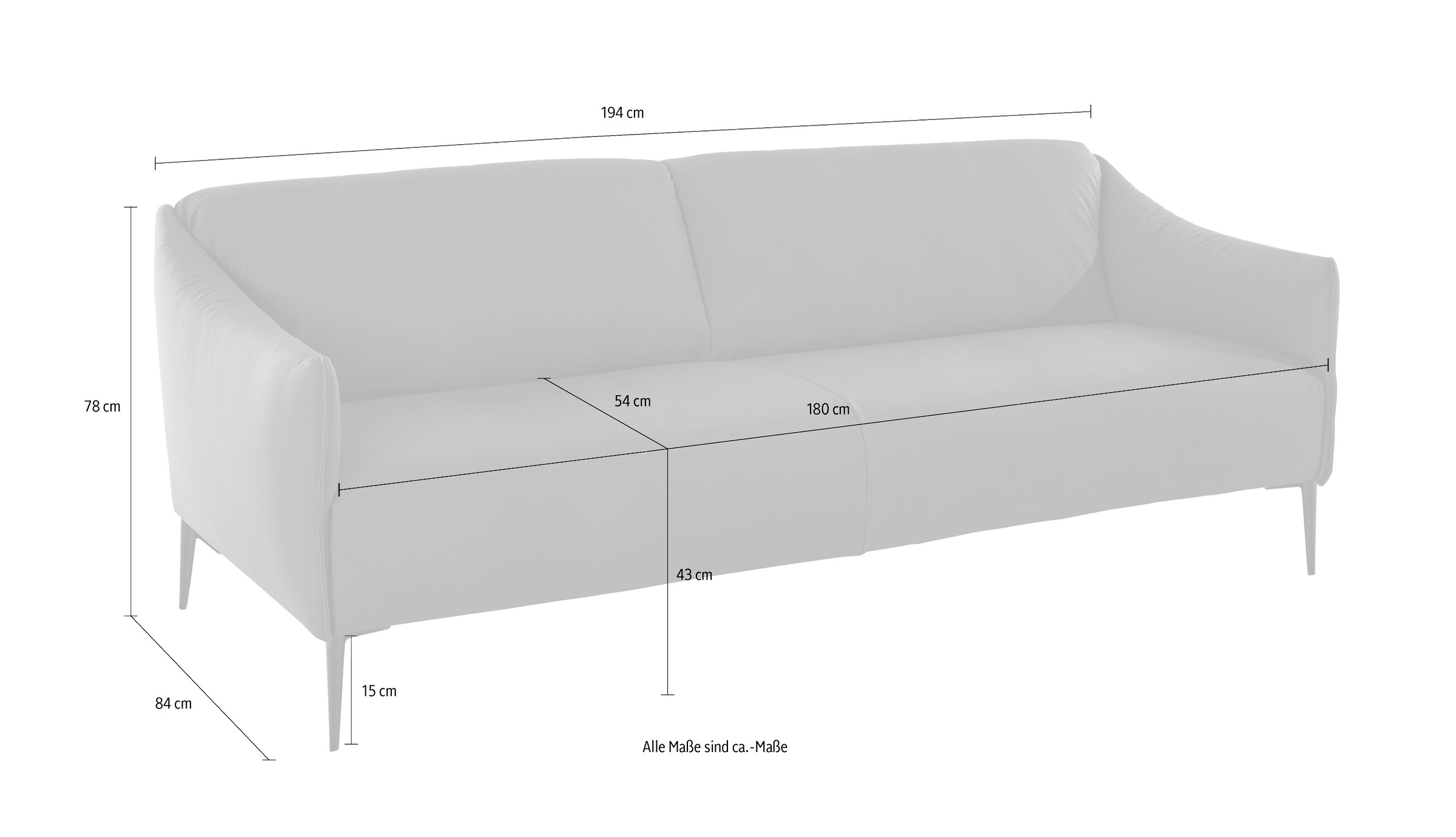 W.SCHILLIG 2,5-Sitzer »sally«, mit Metallfüßen in Chrom glänzend, Breite 194 cm