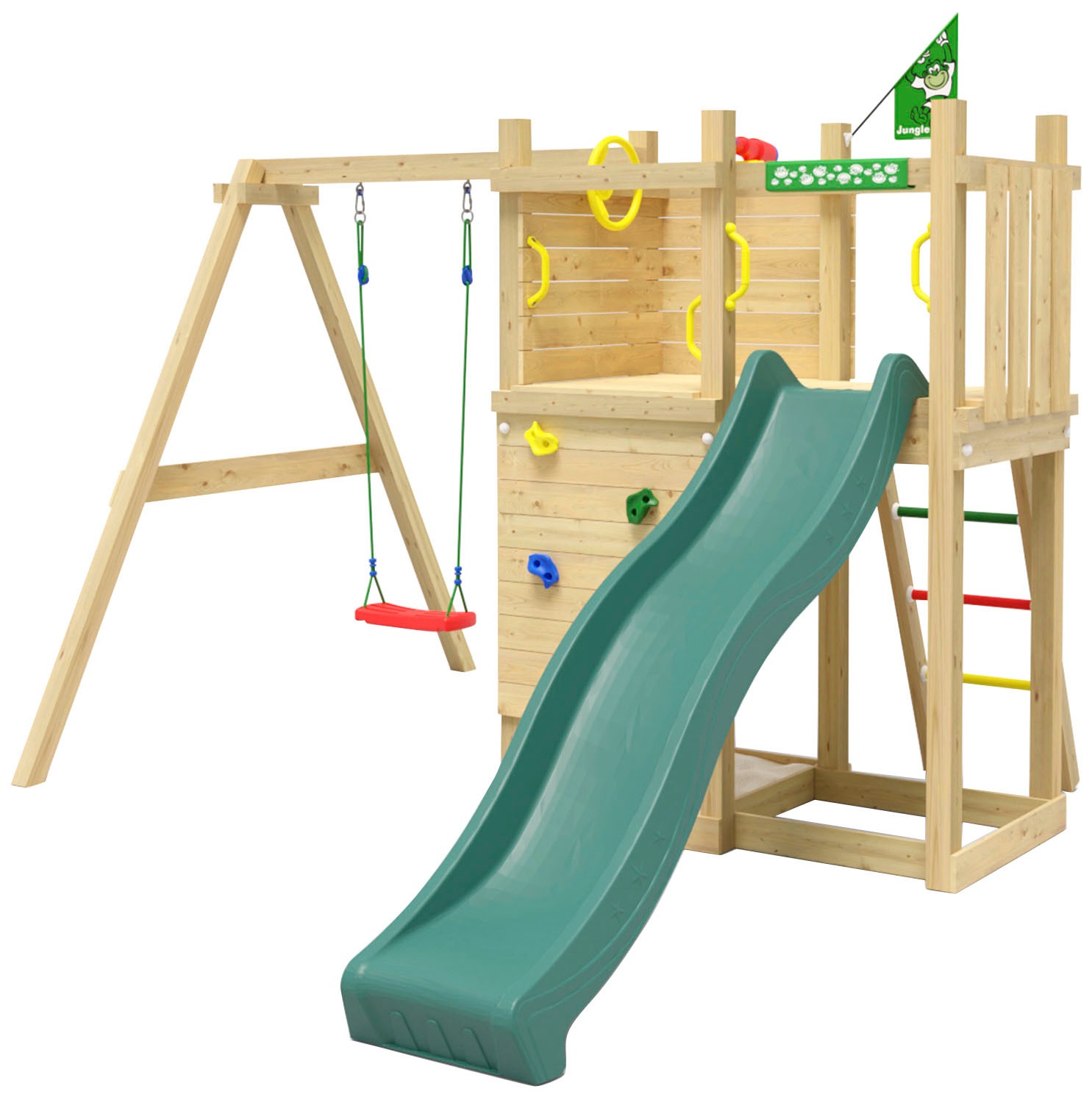 Jungle Gym Spielturm »Deck«, (Set), Spielanlage mit Schaukel und Rutsche mit Wasseranschluss