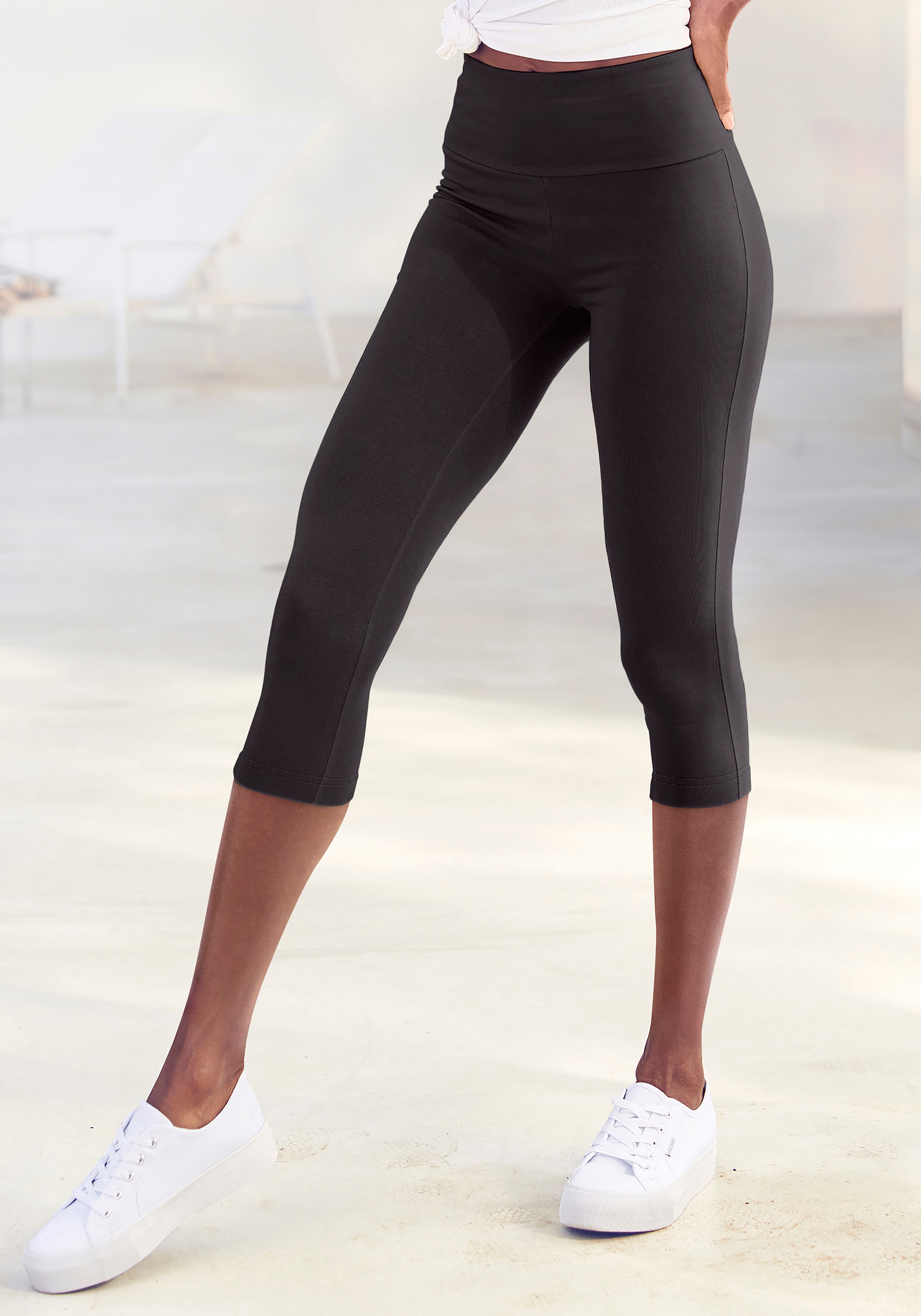 Damen 3/4 Capri Leggings Baumwolle HELLGRAU XXL – YESET