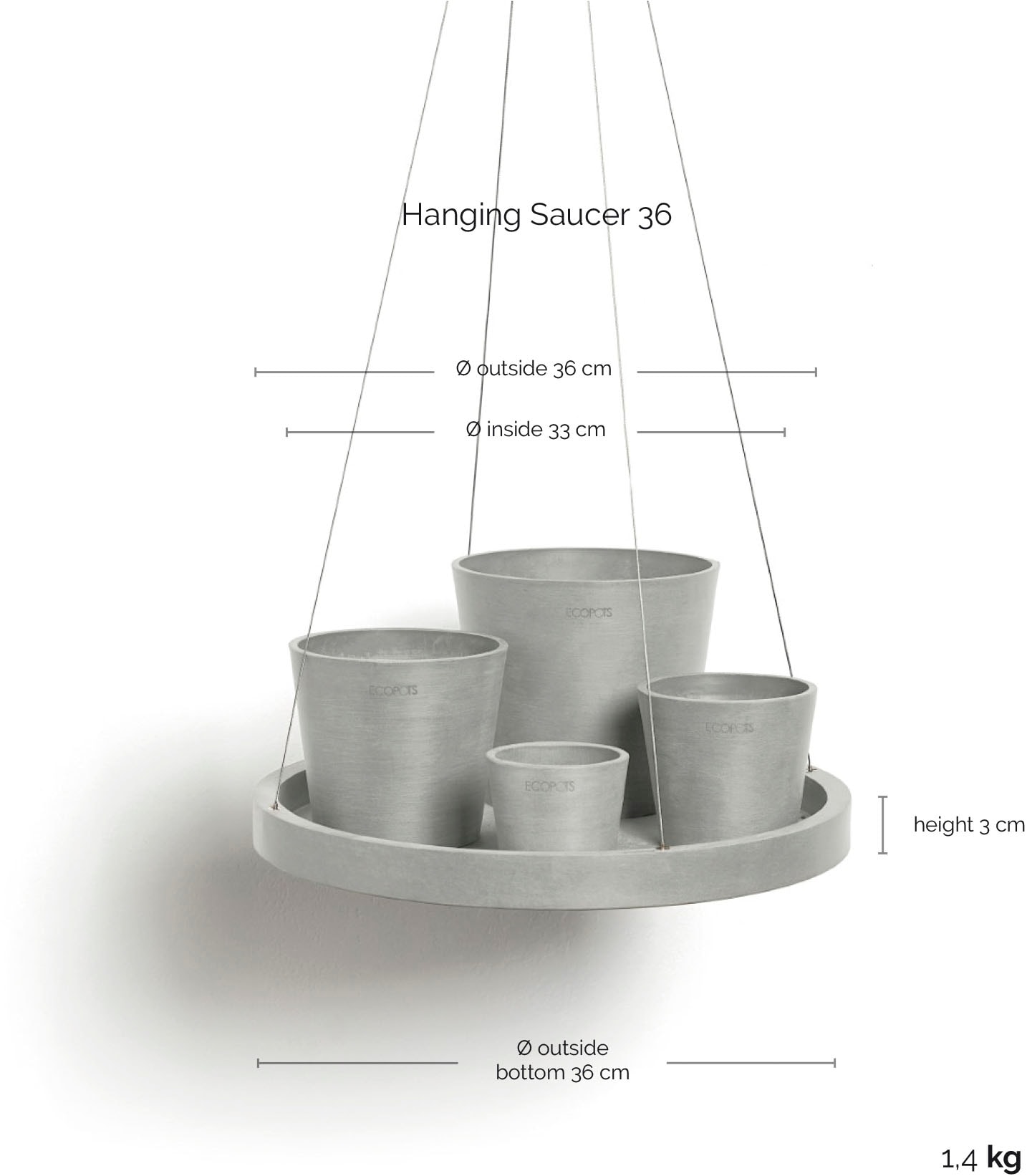 ECOPOTS Blumentopfuntersetzer »HANGING SAUCER  White Grey« BxTxH: 36x36x3 cm