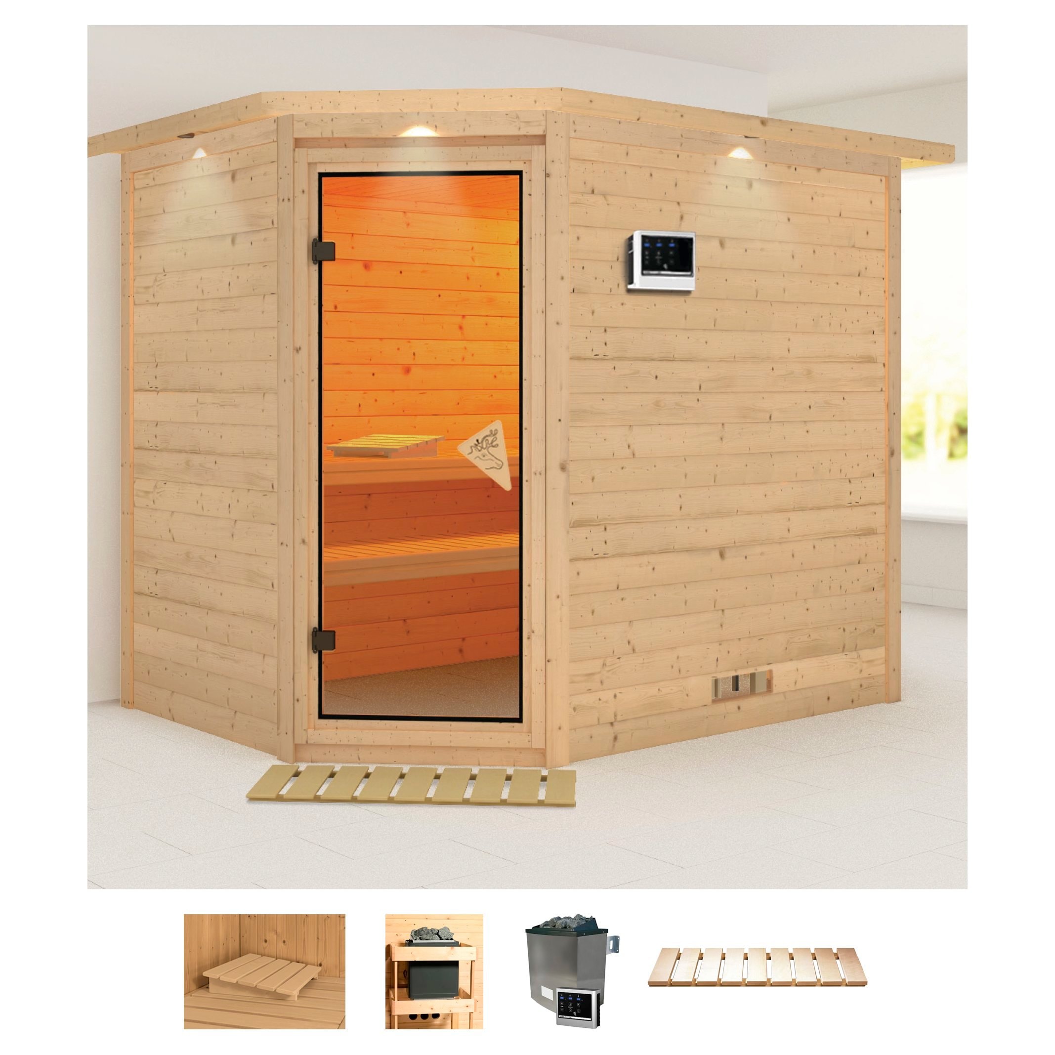 Karibu Sauna "Talida", 9-kW-Ofen mit externer Steuerung