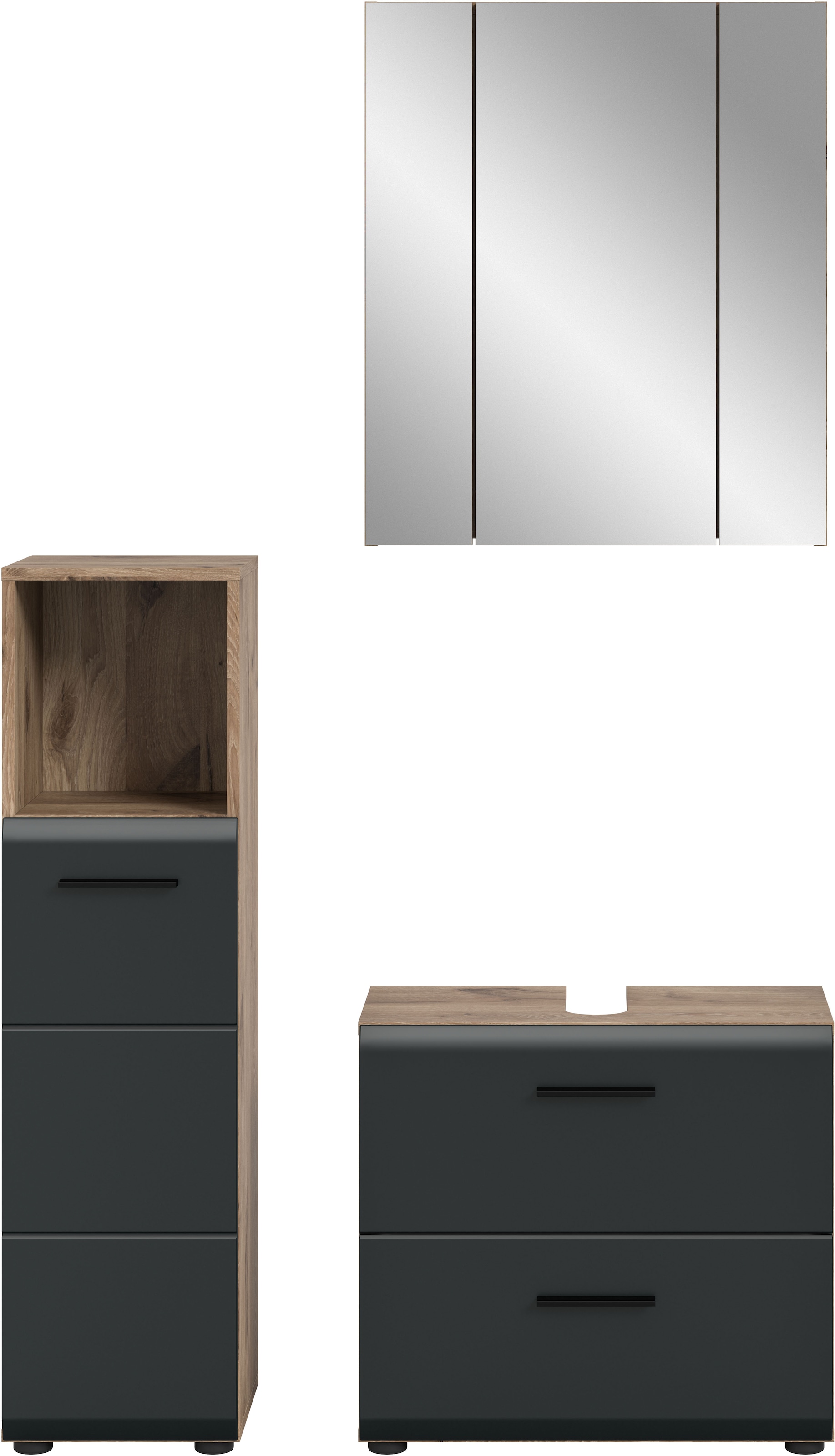 welltime Badmöbel-Set "FLORENZ, 3-teilige Badkombination, hochwertige MDF-Front" best. aus: Midischrank hoch, Waschbeckenunterschrank, Spiegelschrank