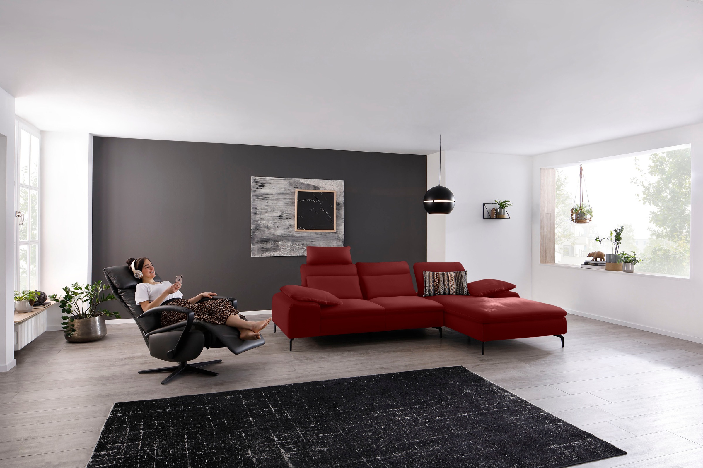 W.SCHILLIG Ecksofa »valentinoo, Designsofa, bequem, elegant und zeitlos, L-Form«, (Set), inklusive Hocker, mit Sitztiefenverstellung, Breite 299 cm