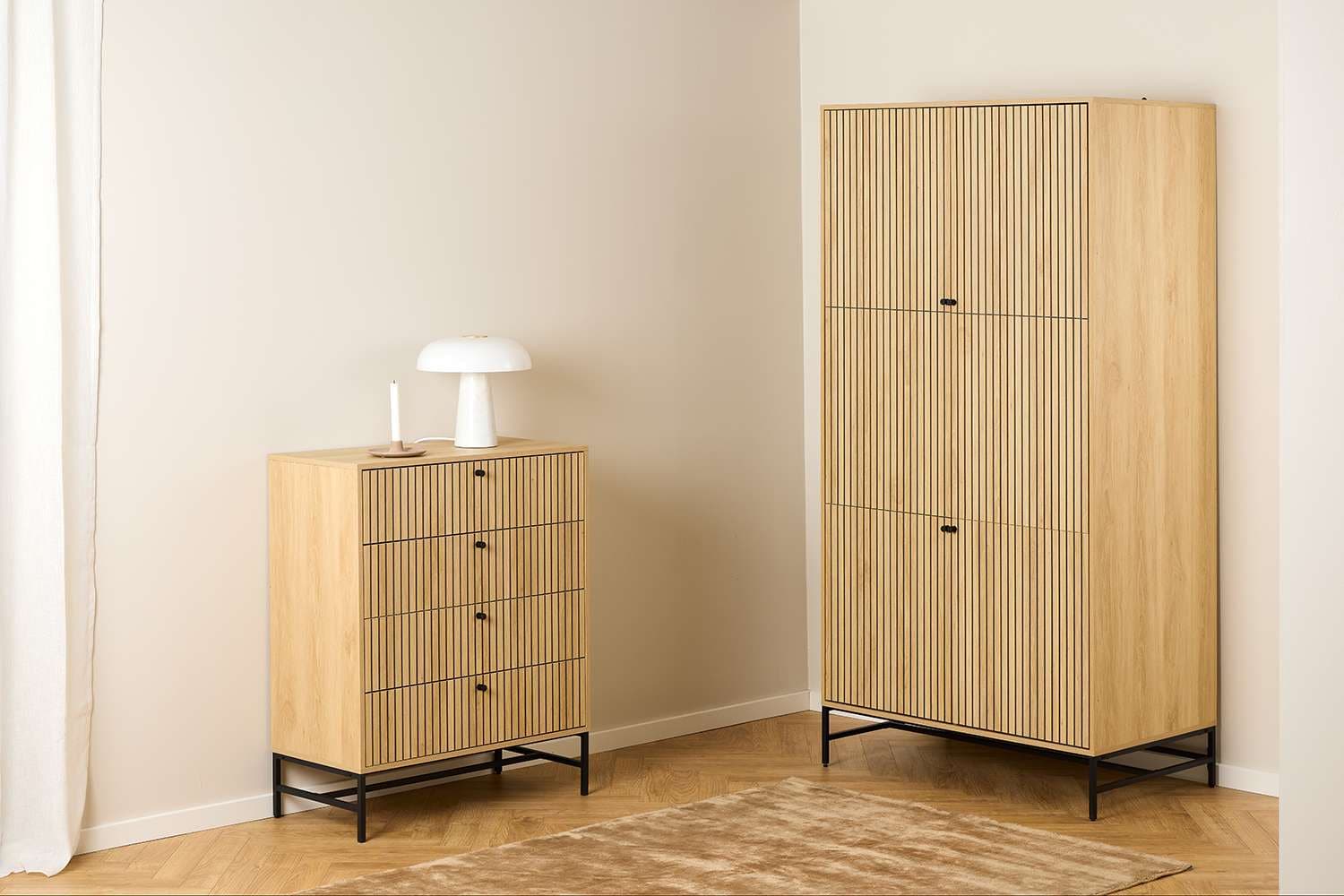 ACTONA GROUP Garderobenschrank »Albany«, Eiche-Optik, Lamellenfront, 4 Türen, 6 Einlegeböden; B: 99 cm