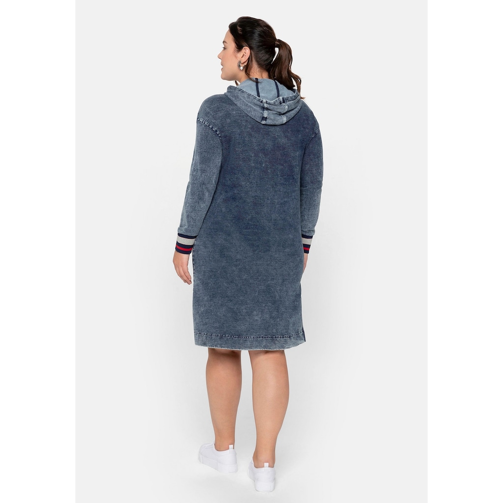 Damenmode Kleider Sheego Sweatkleid »Sweatkleid«, in Moonwashed-Denim-Optik indigo