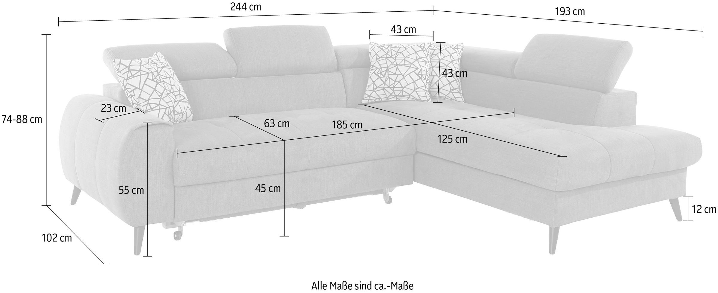 COTTA Ecksofa »Mia L-Form mit 3 Zierkissen«, wahlweise mit Bettfunktion, Bettkasten, Beleuchtung & Wireless-Charger
