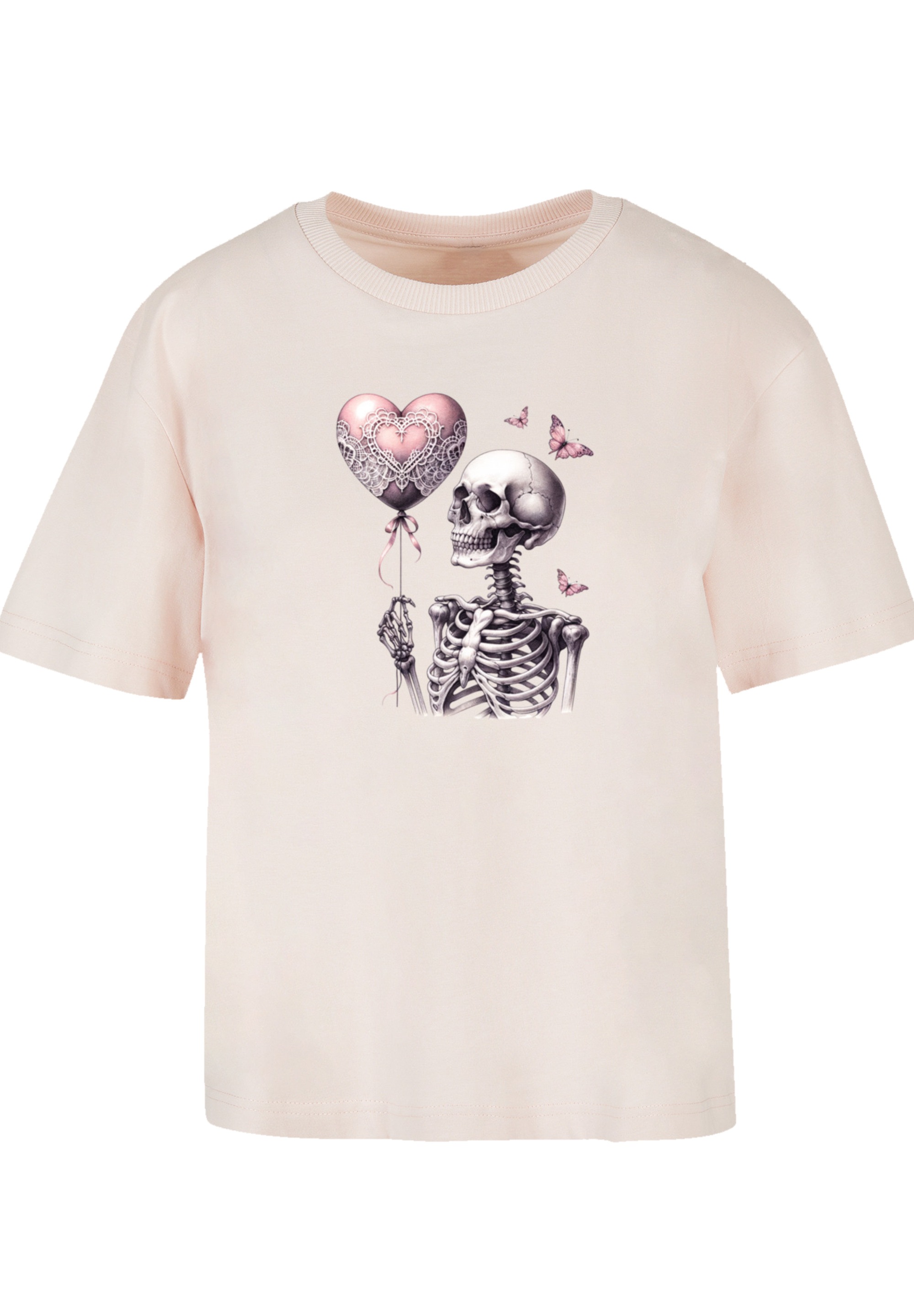 F4NT4STIC T-Shirt »Skelett hält Herzballon«, Premium Qualität