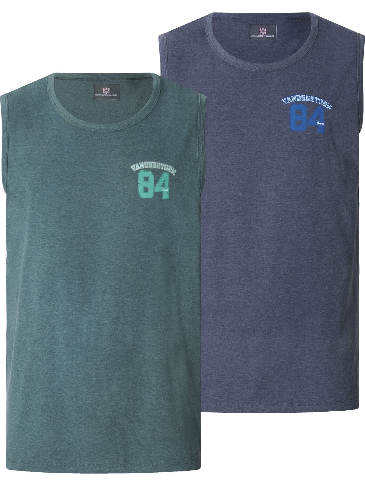 Muskelshirt JAN VANDERSTORM "Doppelpack Tanktop PORO", Herren, Gr. 7XL, blau (dunkelblau petrol), Obermaterial: 70% Baumwolle CO. 30% Polyester COOLMAX PES(Coolmax)., Shirts 2