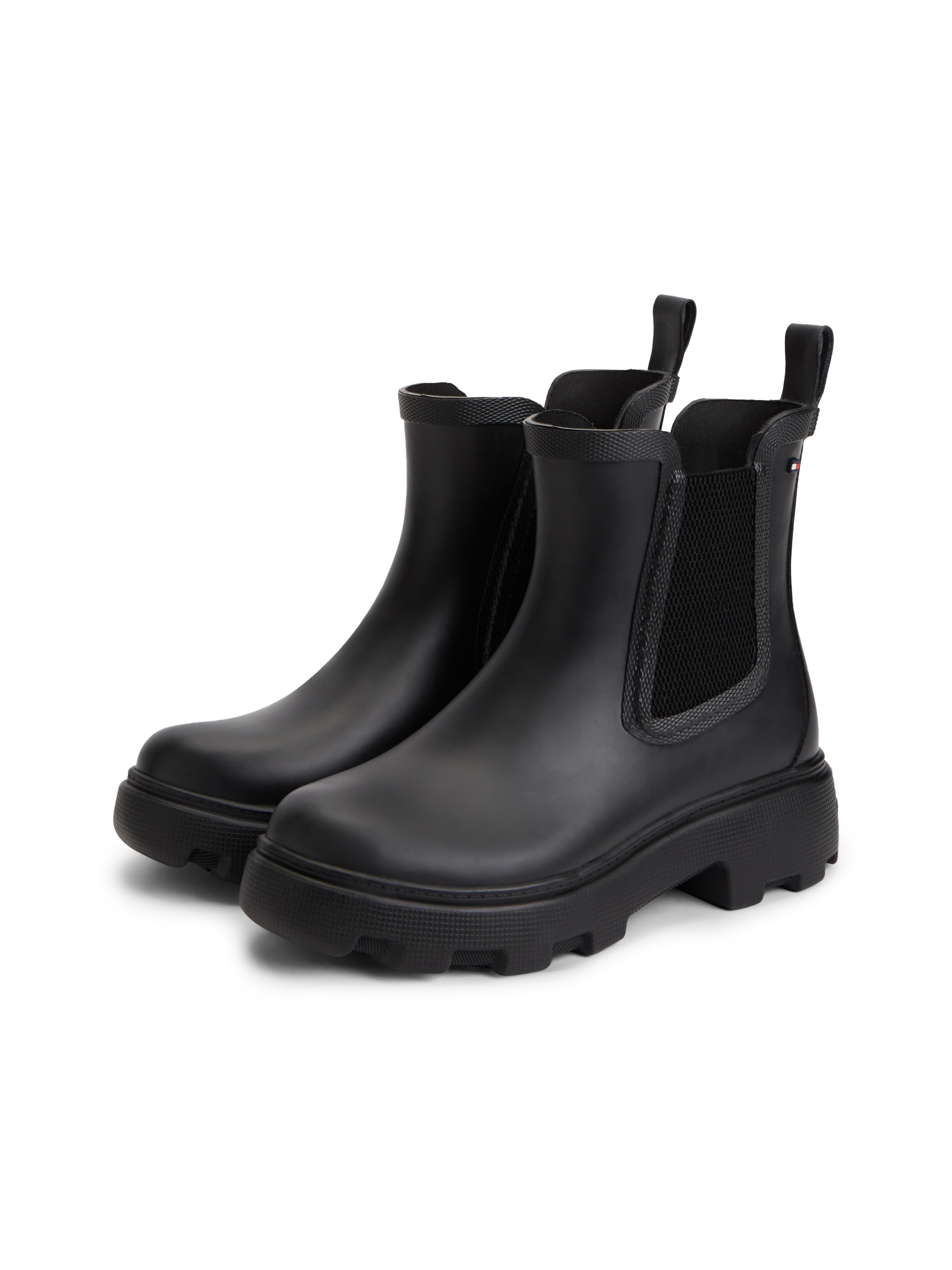 Tommy Hilfiger Chelseaboots "RUBBER FLAG CLEATED RAINBOOT" Stiefelette, Rainboots mit beidseitigem Stretcheinsatz