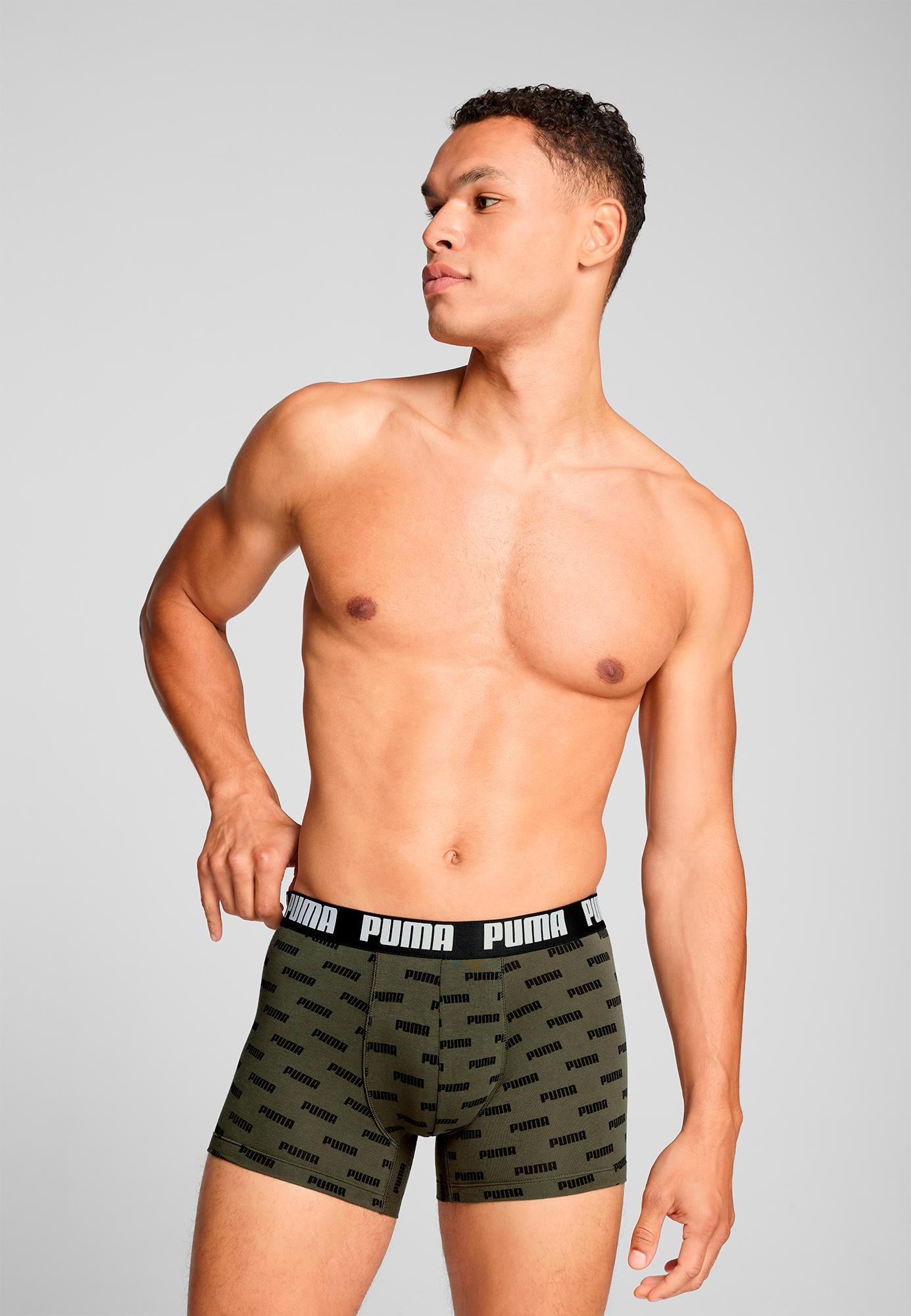PUMA Boxershorts »PUMA MEN EVERYDAY LOGO PRINT BOXERS 2P«, (2er Pack), 1x uni und 1x allover Logodruck