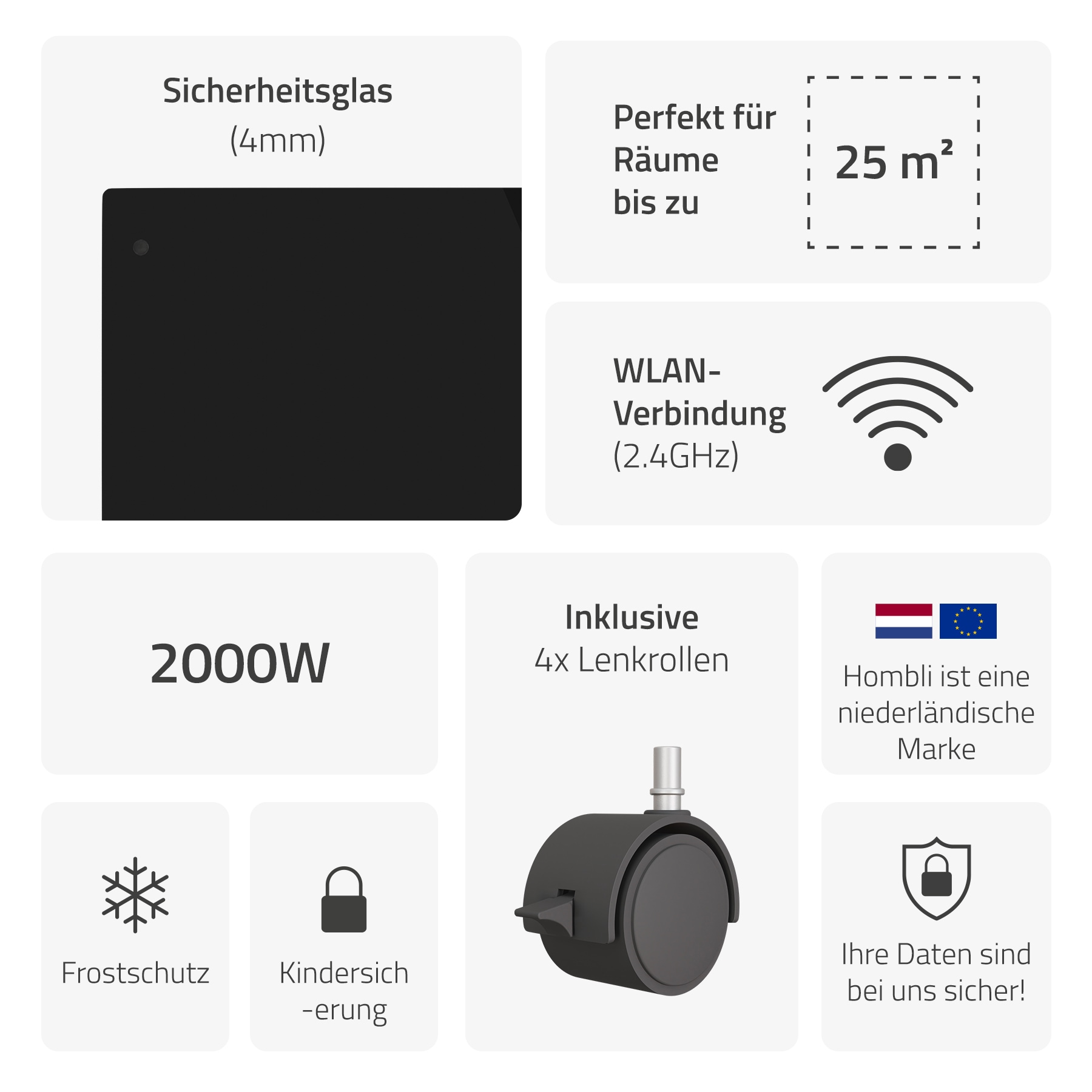 Hombli Smart-Home-Zubehör »Glass Convection Heater«, 2000 W