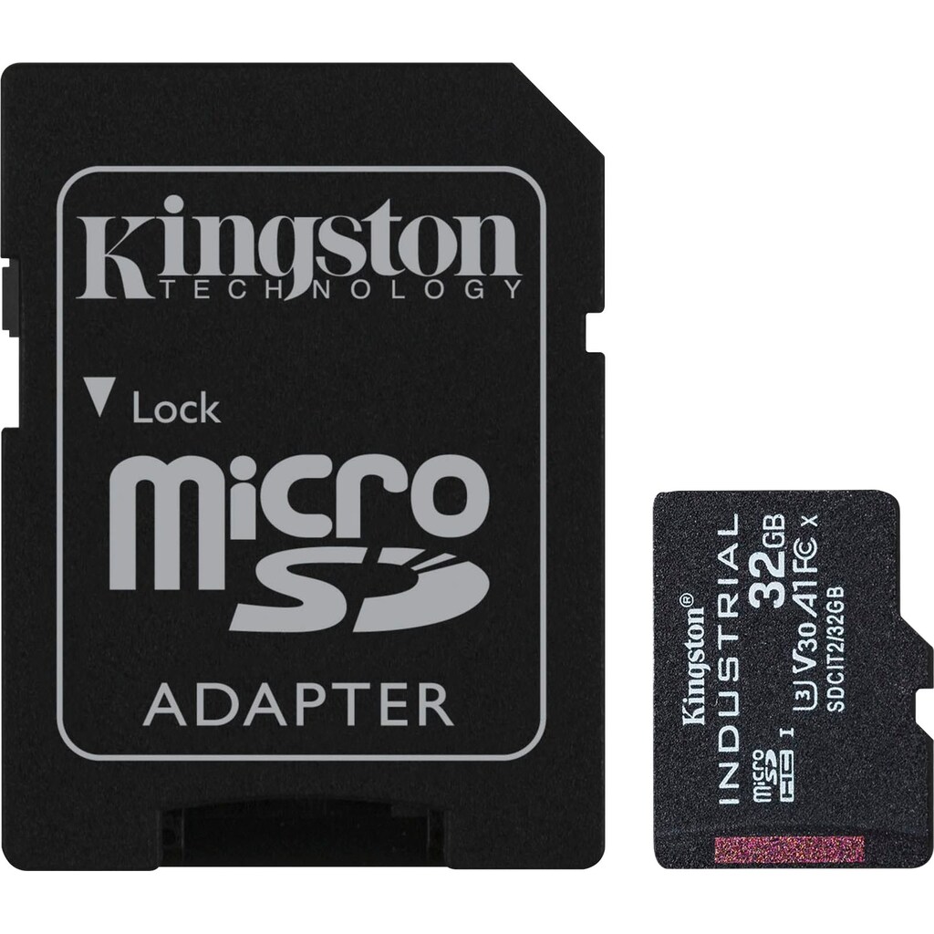 Kingston Speicherkarte »INDUSTRIAL microSD 32GB + SD Adapter«, (UHS-I Class 10 100 MB/s Lesegeschwindigkeit)