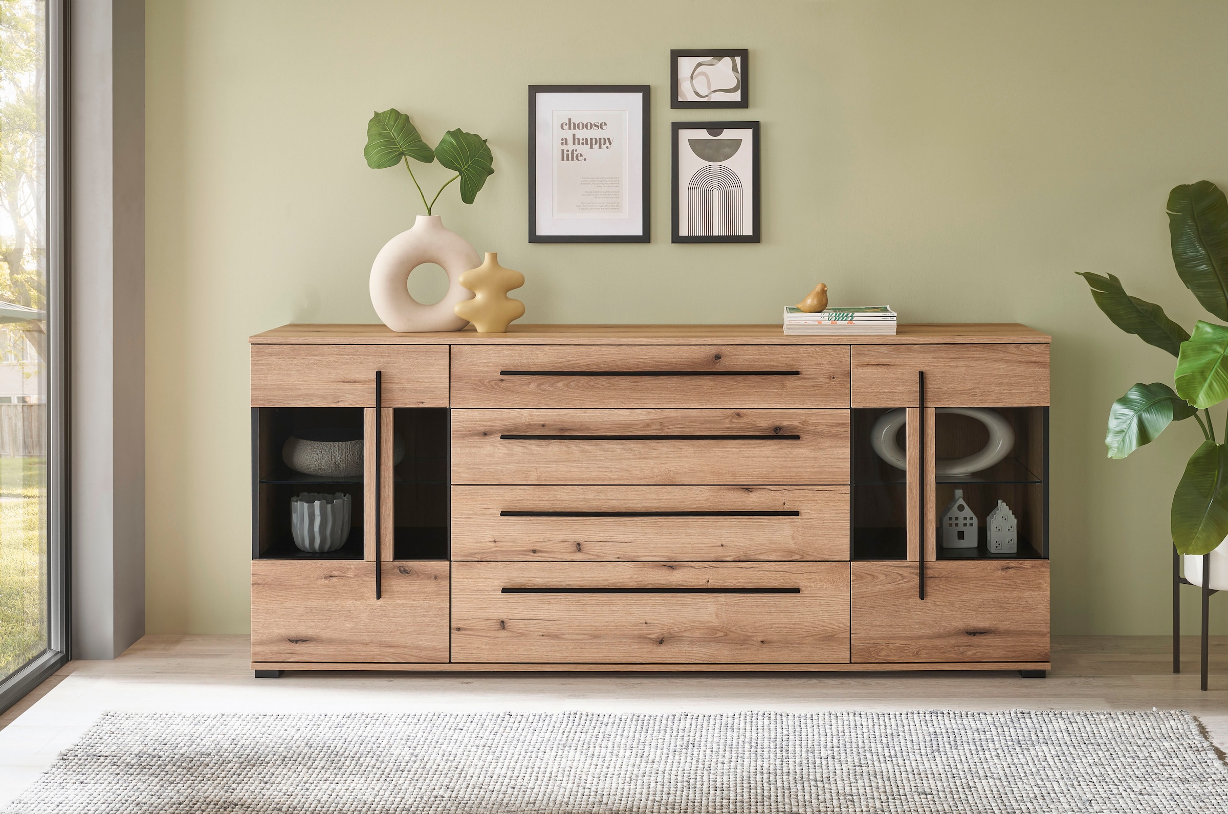INOSIGN Sideboard »Cantara, moderner Schrank, Kommode in Eiche Evoke oder weiß«, schwarze Stangengriffe, ausreichend Stauraum, vielseitig einsetzbar
