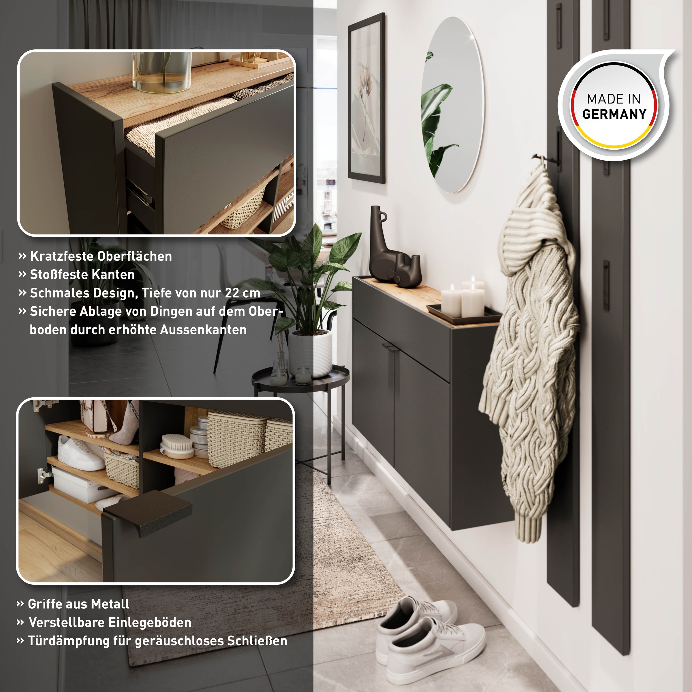 Thumbnail - GERMANIA Garderoben-Set "Ameca", (Set, 3 St.), mit Mehrzweckschrank, Spiegel und Garderobenpaneel, geringe Tiefe