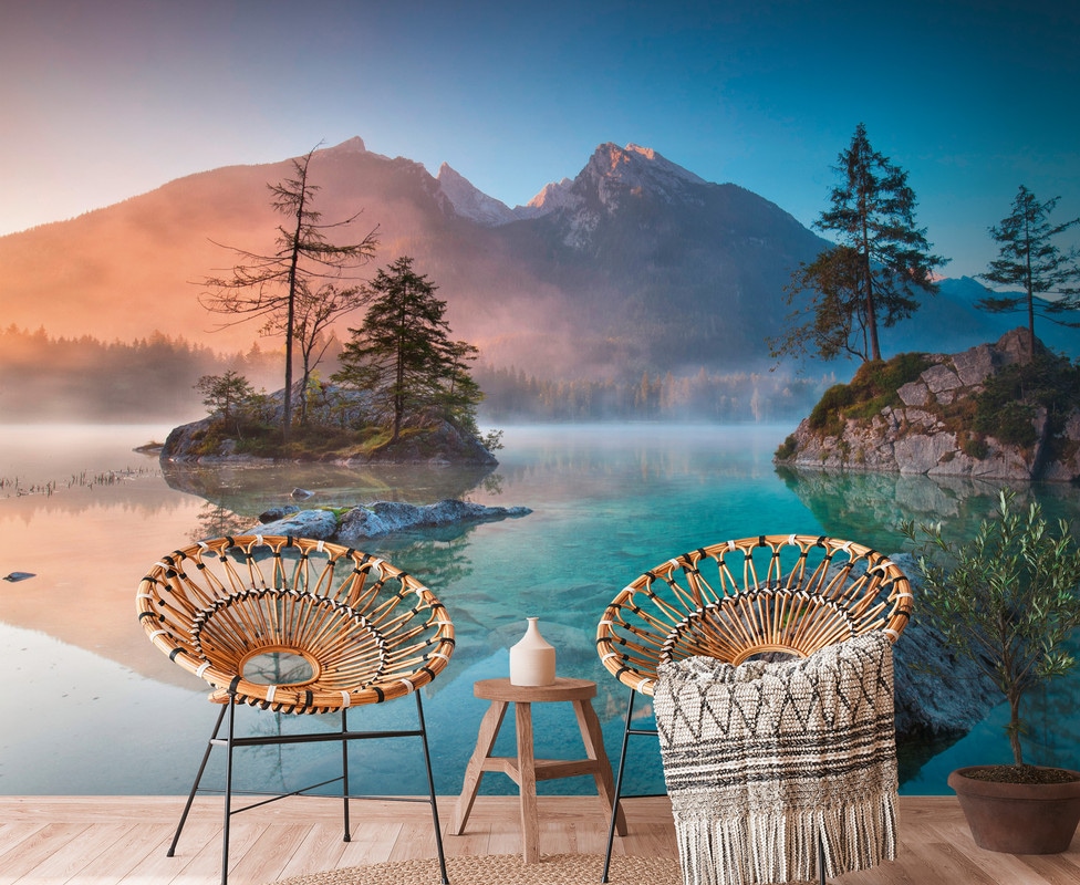 A.S. Création Vliestapete "Fototapete Alpenpanorama See Morgenstimmung" matt glatt