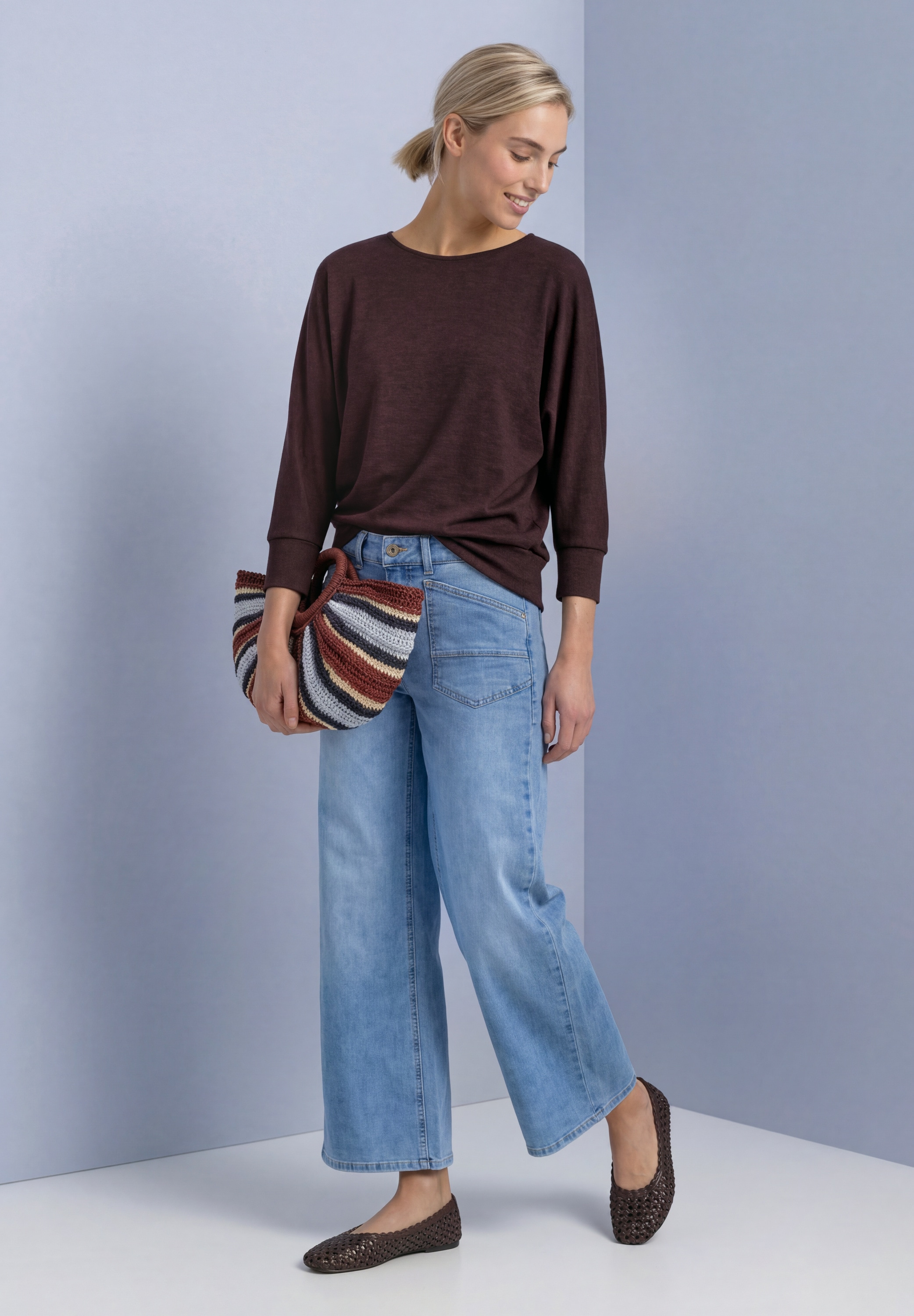 STREET ONE 3/4-Arm-Shirt Batwing Shirt im Melange-Look