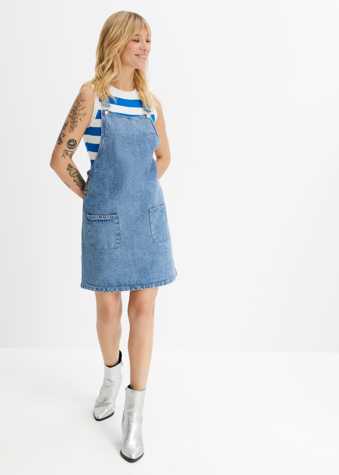 bonprix Jeanskleid A-Linien-Passform, aus Baumwolle, mit zwei aufgesetzten Taschen