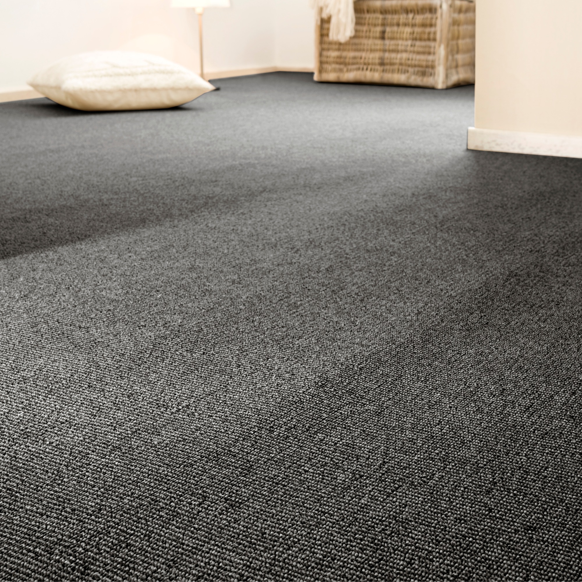 Teppichboden ANDIAMO "Bruce, Schlinge, Gesamthöhe 4 mm", grau (anthrazit), B:400cm L:200cm, Kunstfaser, Teppiche, meliert, Breite 400 cm, Wohnzimmer, strapazierfähig & robust