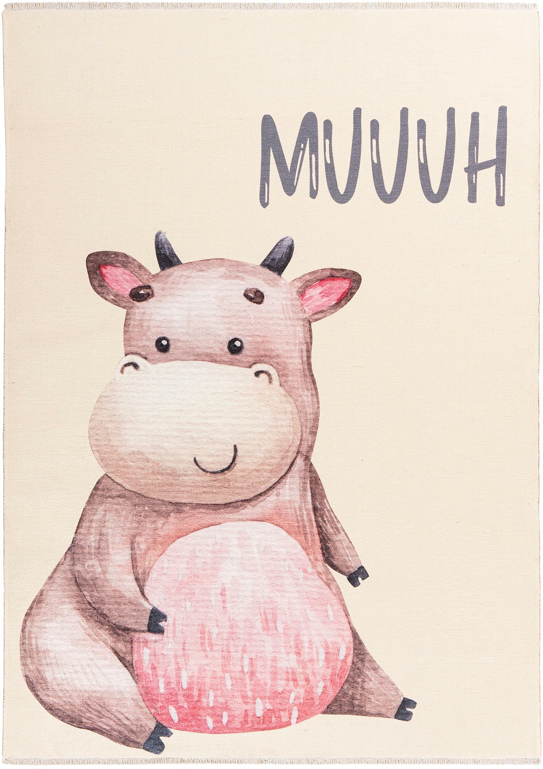 Obsession Kinderteppich »My Greta auf Kinderzimmer mit BAUR Rechnung Kuh, | rechteckig, 608«, Fransen, Motiv Kurzflor