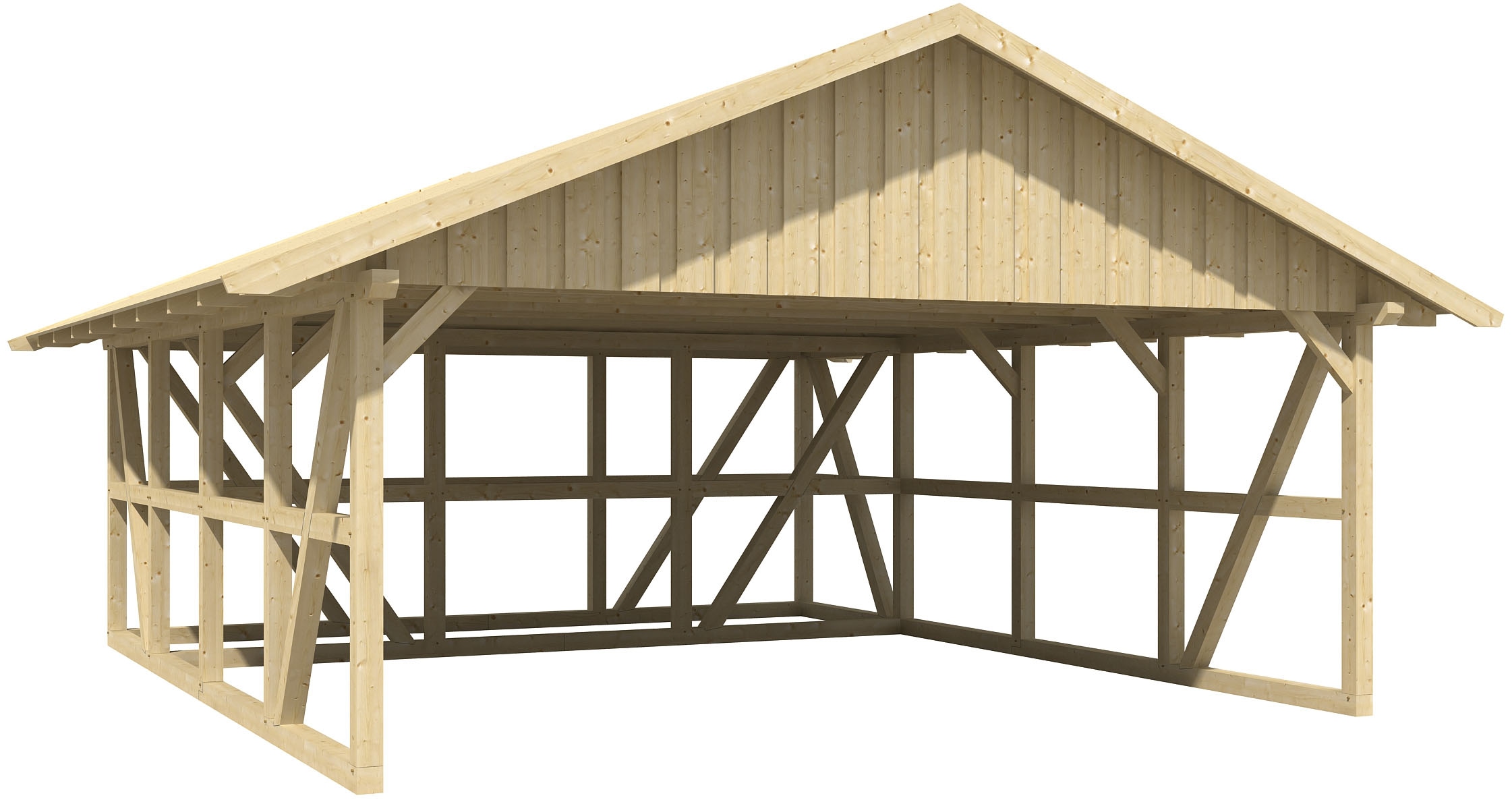 Doppelcarport »Schwarzwald«, KVH-Fichte, 560 cm, Natur, mit Abstellraum 3, mit...