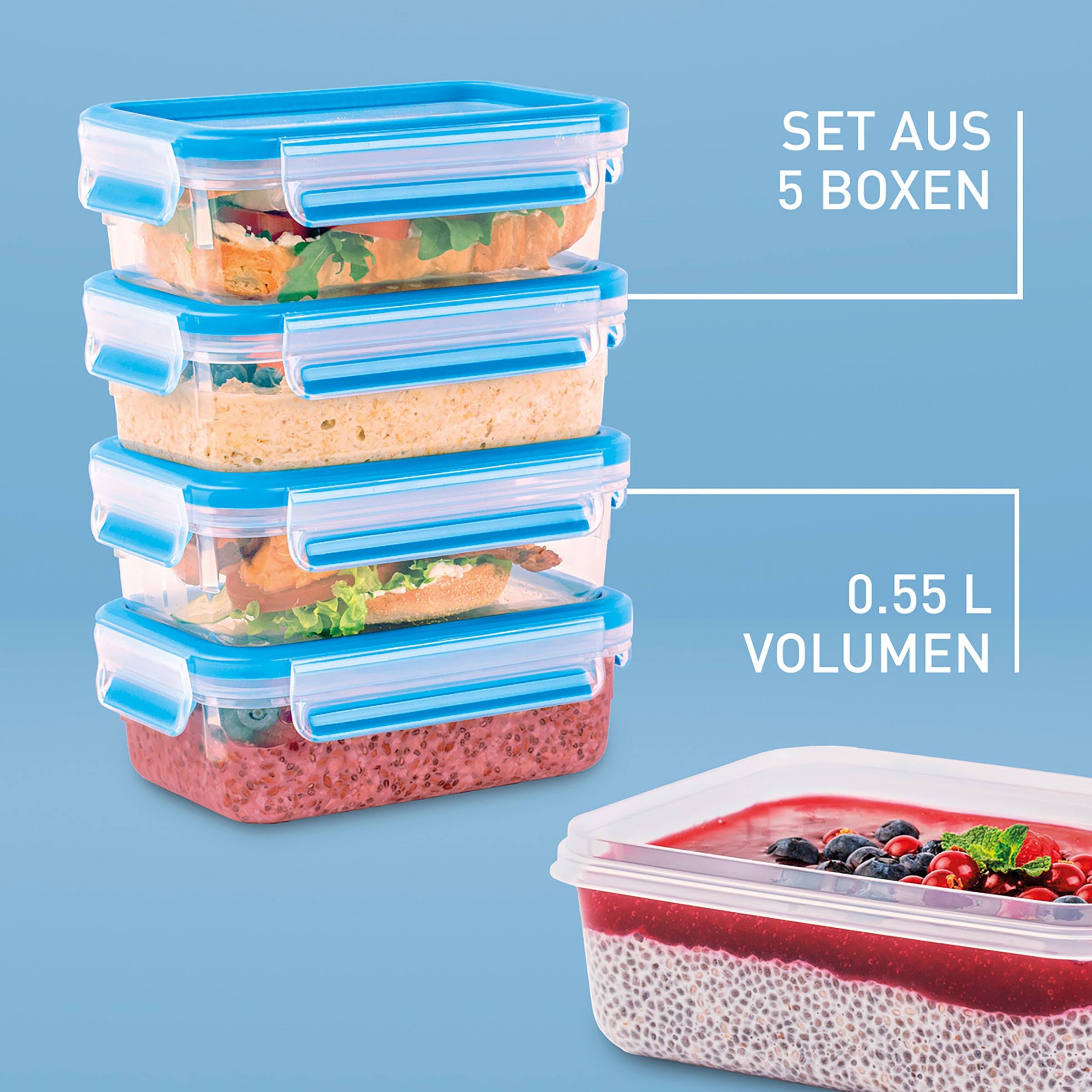 Thumbnail - Emsa Frischhaltedose "Clip & Close" Set, 5 Frischhaltedose mit Deckel, 10 tlg. dicht, hygienisch, unbedenklich, spülmasc...