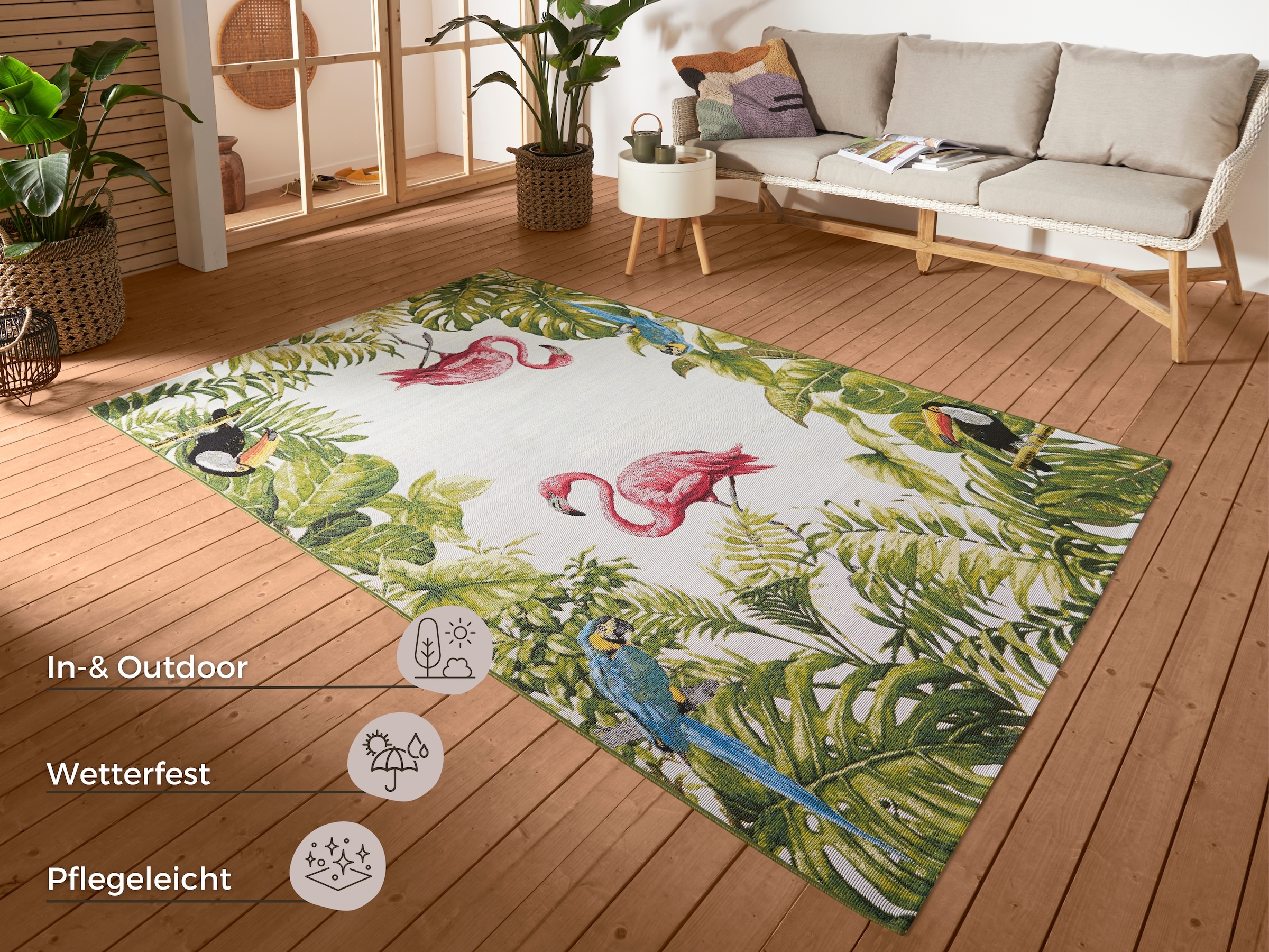 HANSE Home Outdoorteppich »Tropical Birds«, rechteckig, 3 mm Höhe, In-& Outdoor, Teppich, Wetterfest, Balkon, Garten, Wohnzimmer, Floral