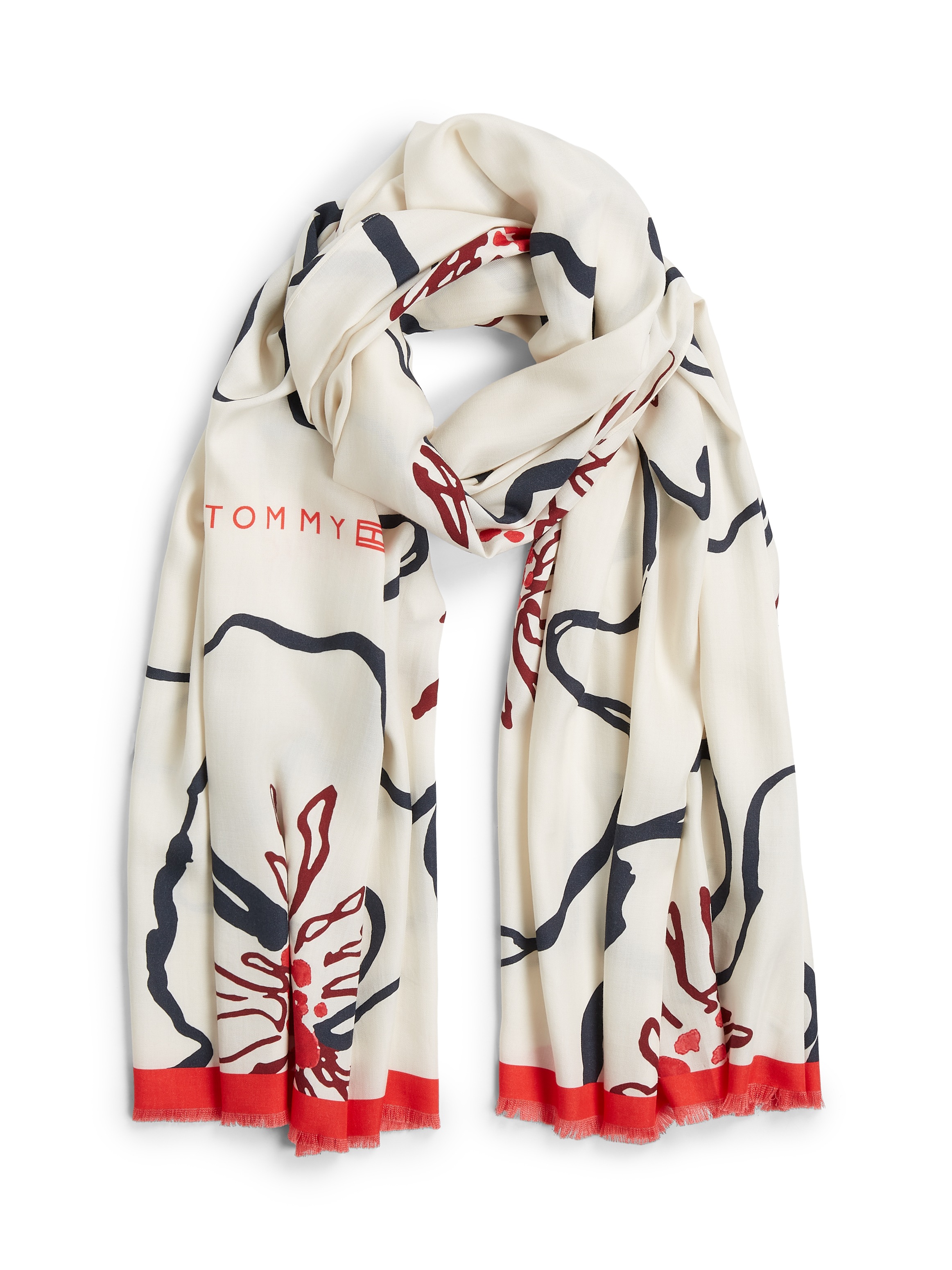 Modeschal TOMMY HILFIGER "TH FLAG FLORAL", Damen, linear poppy print, Web, Microfaser, Modetücher, 80 x 200 cm