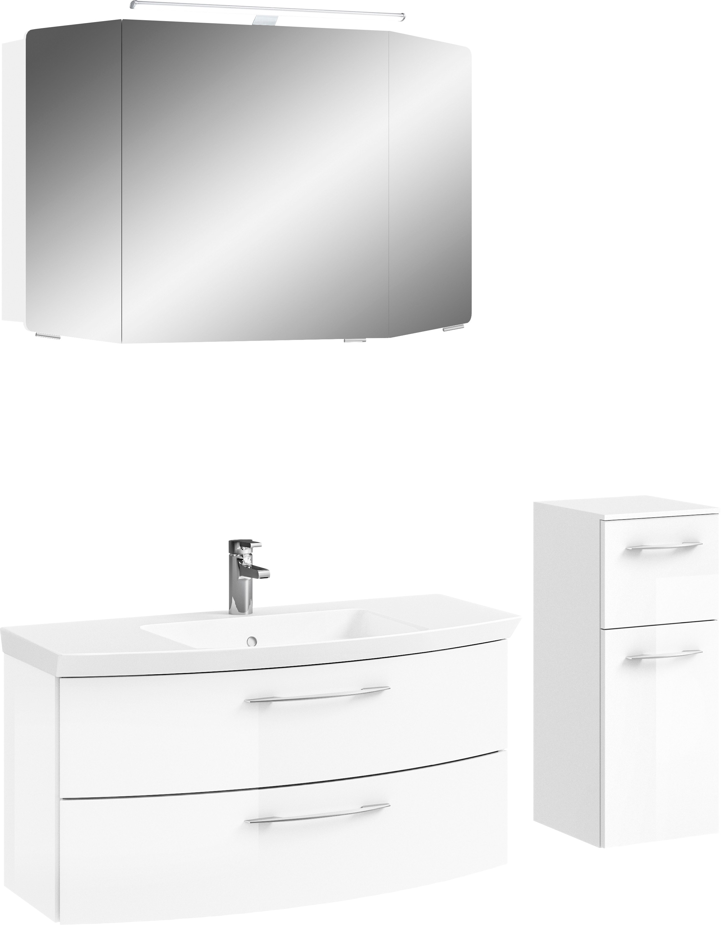 Saphir Badmöbel-Set »Cassca Sprint 3-teilig Mineralmarmor-Waschtisch mit LED-Spiegelschrank«, (4 St.), mit Unterschrank, 4 Türen, 3 Schubladen, inkl. Türdämpfer
