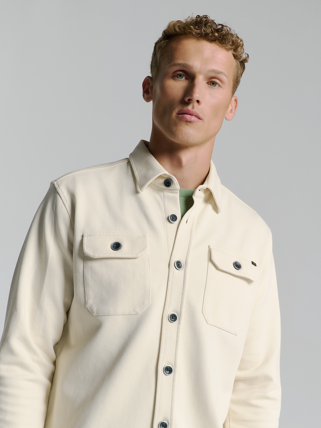 NO EXCESS Langarmhemd »No Excess Sweat Overshirt mit Knopfverschluss«