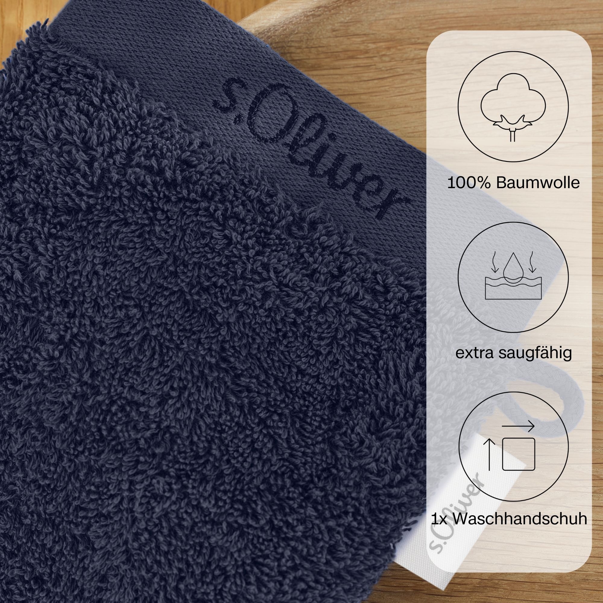 s.Oliver Waschhandschuh »s.Oliver, Premium Qualität, 600 gr/m², auch als Sets erhältlich«, (1 St., Waschlappen 16 x 21 cm), große Farbauswahl, auch als Duschtuch, Handtuch, Gästetuch