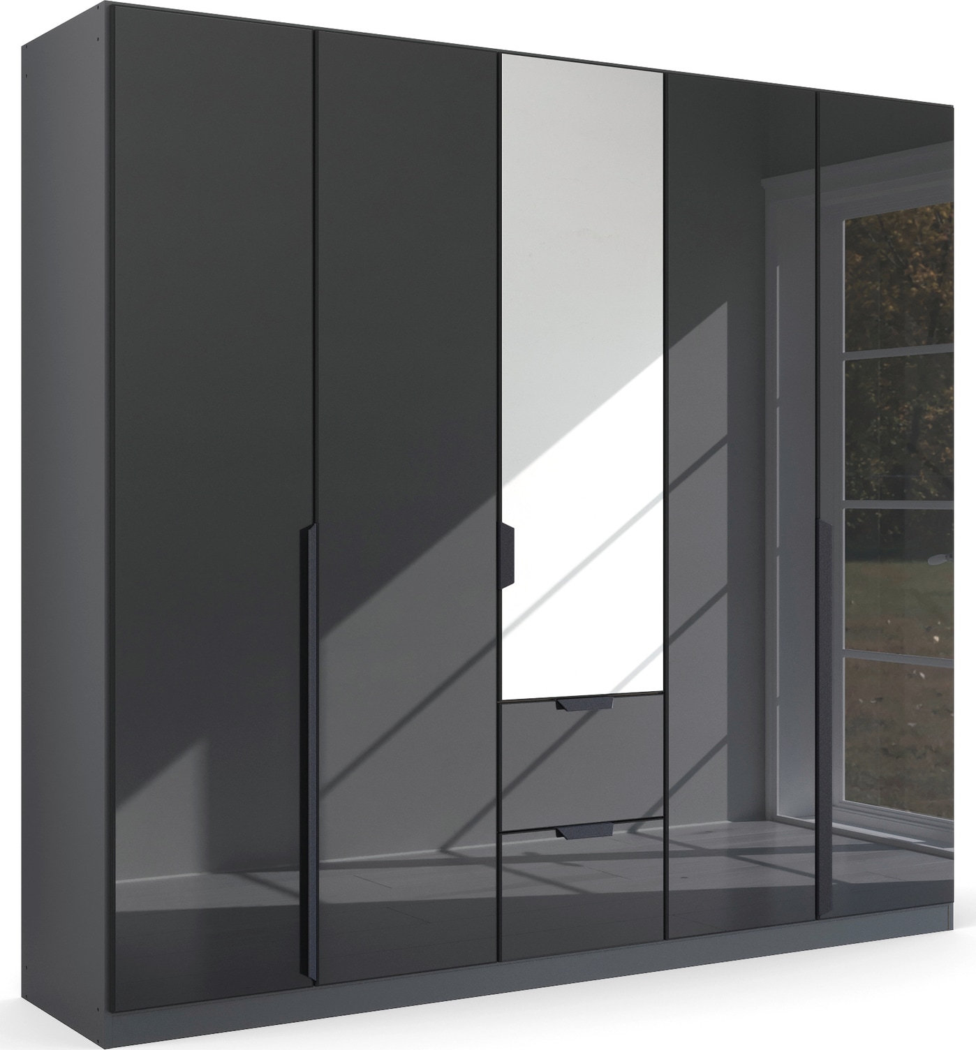 rauch Drehtürenschrank "Kleiderschrank Schrank Garderobe Ankleide MODERN BY QUADRA SPIN" Breiten: 181/226/271 cm, Höhe 210 cm, mit Spiegel und hochwertiger Glasfront, Stangengriff MADE IN GERMANY