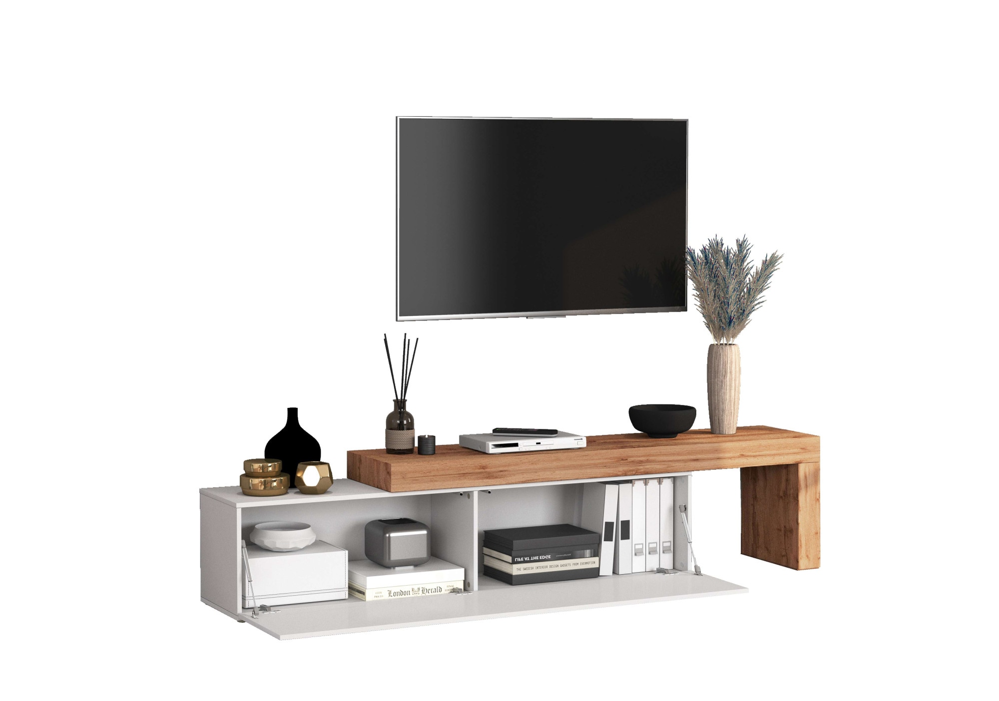 INOSIGN Lowboard »Chronos TV-Board, TV-Schrank«, (1 St., Breite verstellbar von 190 bis 350 cm), Breite 270 cm TV-Board,Lowboard,1 Klappe und ein L-Förmiger Aufsatz