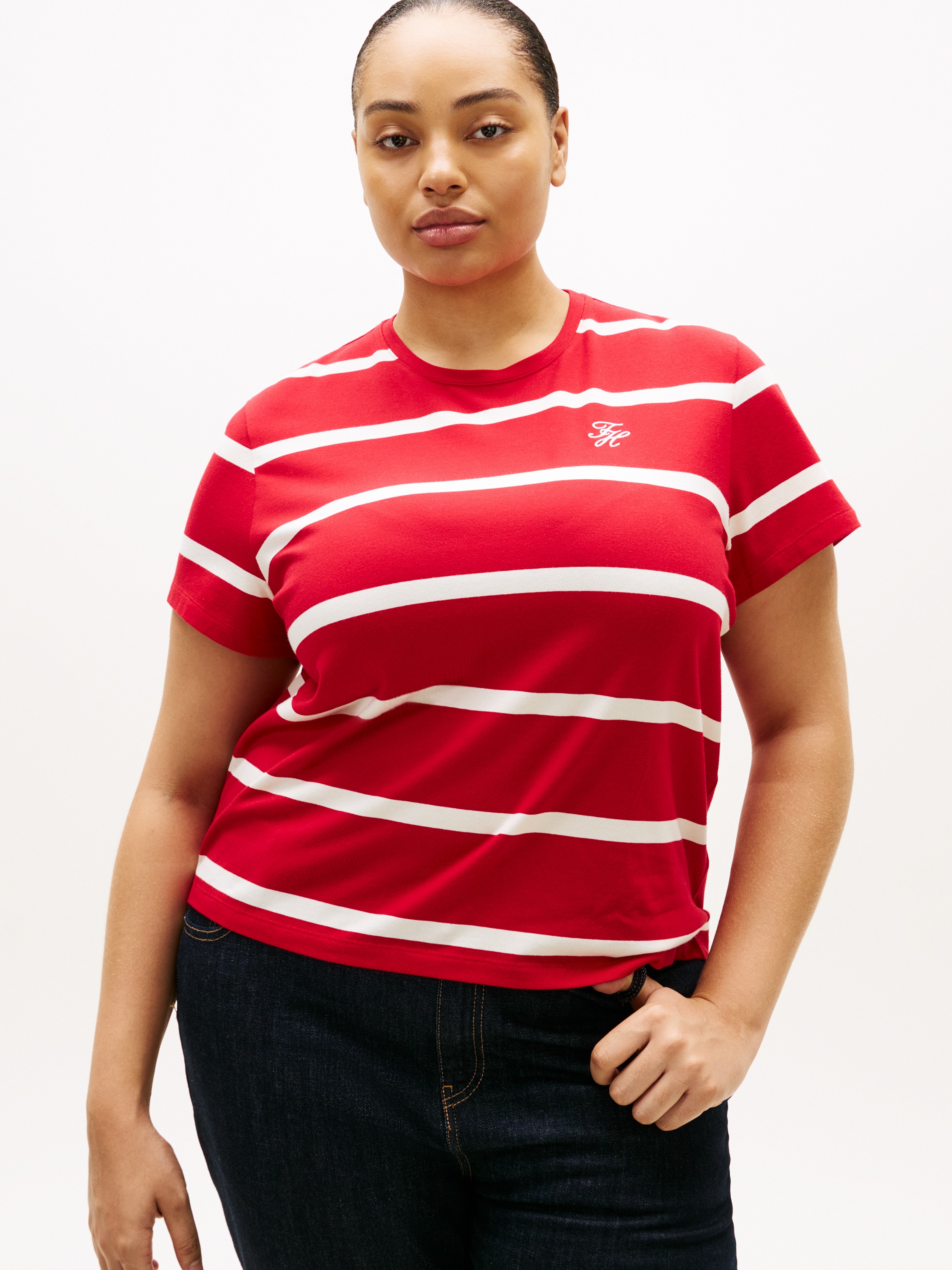 Tommy Hilfiger Curve Kurzarmshirt "CRV TH SCRIPT REG C-NK SS TEE" in großen günstig online kaufen