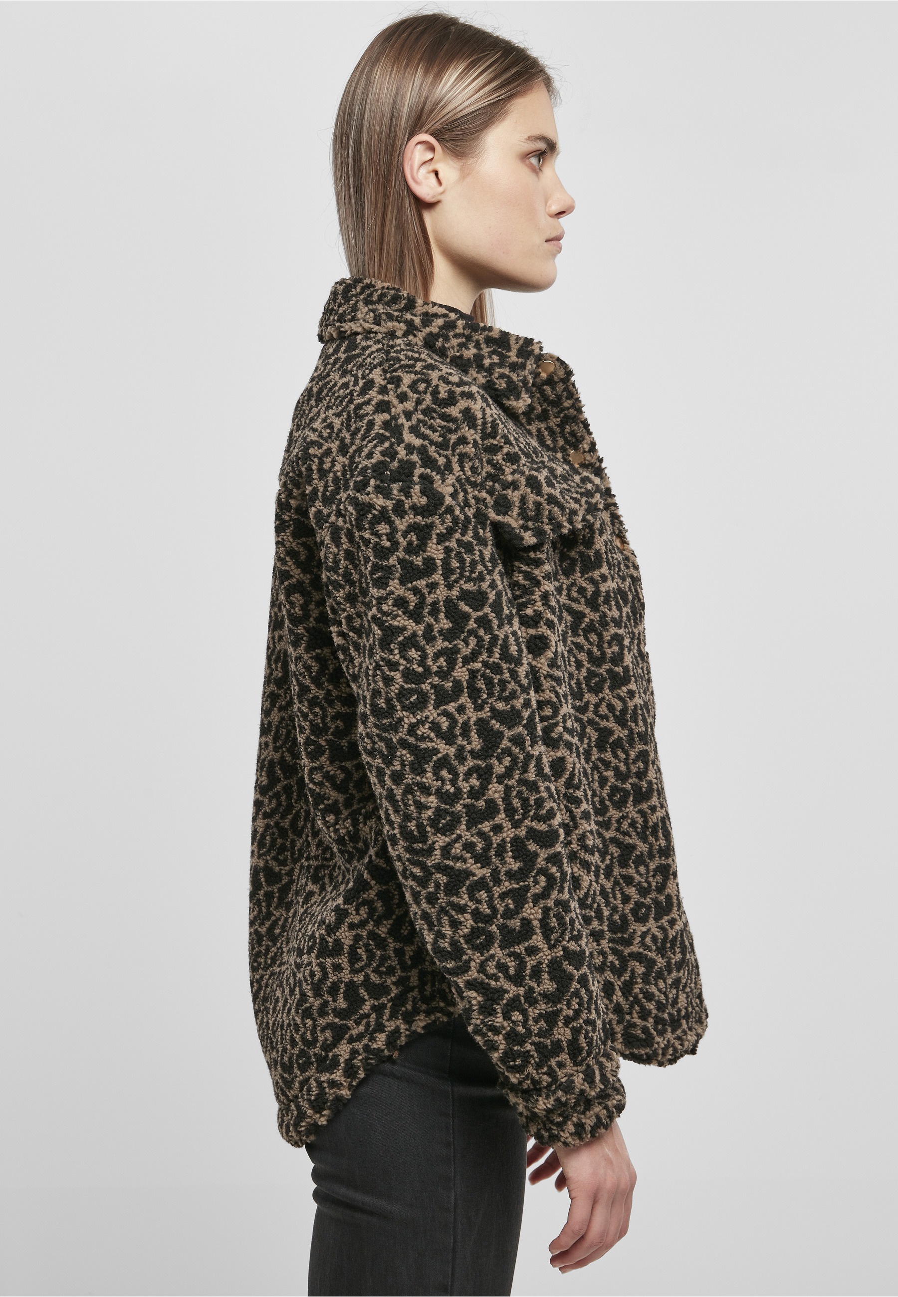 URBAN CLASSICS Langmantel »Urban Classics Damen Ladies AOP Sherpa Overshirt«