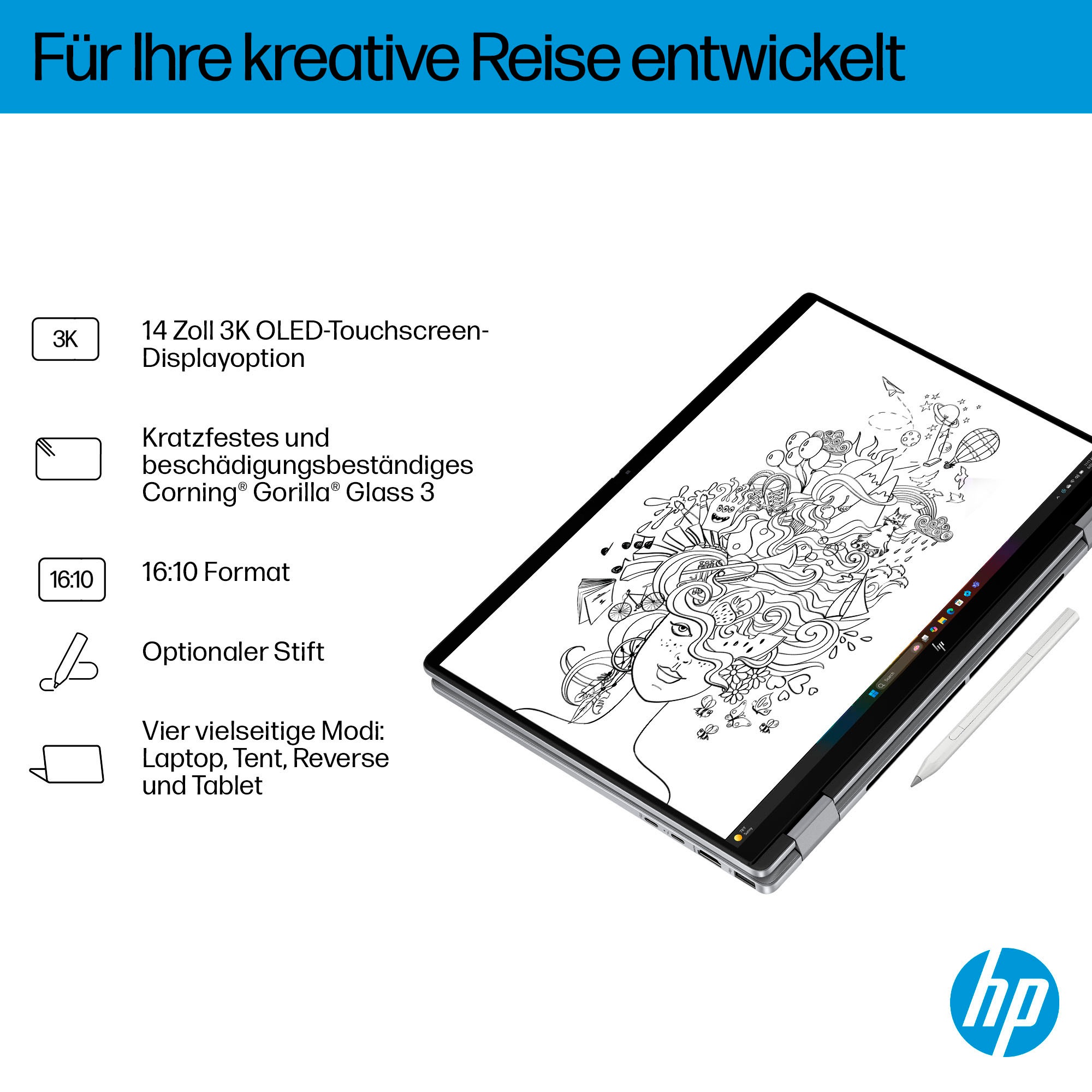 HP Convertible Notebook »OmniBook X Flip 14-fm0077ng«, 35,6 cm, / 14 Zoll, Intel, Core Ultra 7, 1000 GB SSD