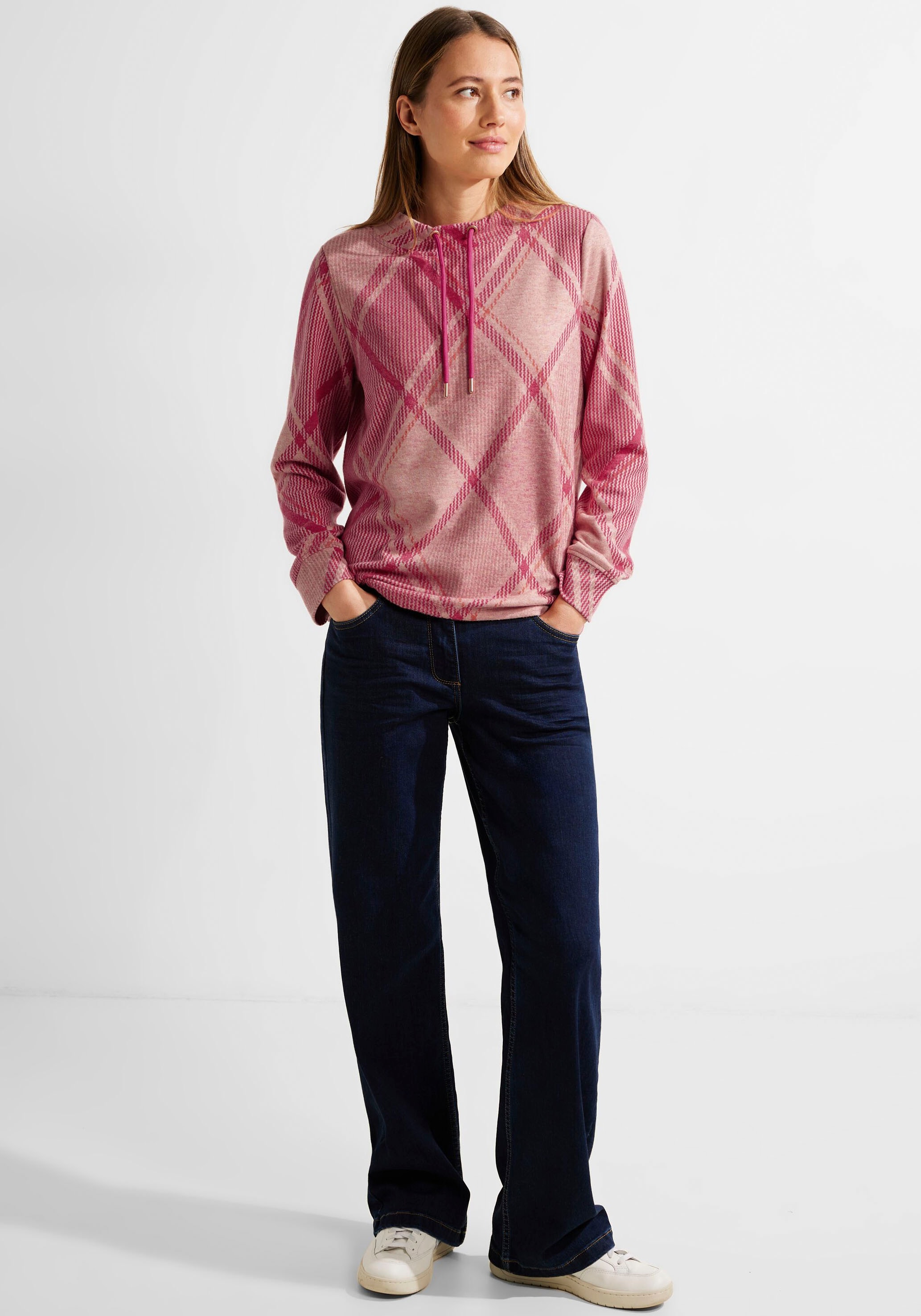 Cecil Langarmshirt »Jacquard Langarmshirt«, mit Karo-Muster