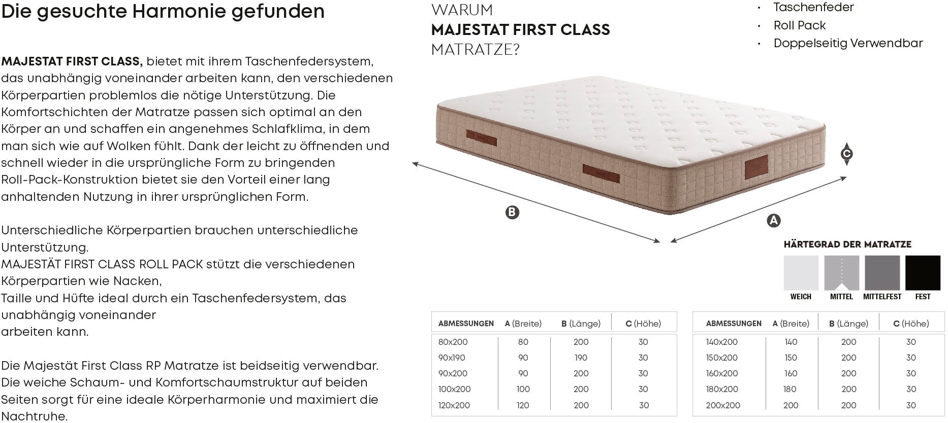 Yatas Bedding Taschenfederkernmatratze »Majestät First Class, Matratze 90x200, 140x200 cm & weitere Größen«, 30 cm hoch, Raumgewicht: 28 kg/m³, 406 Federn, (1 St., 1-tlg.), H2, wendbar, ergonomisch, atmungsaktiv