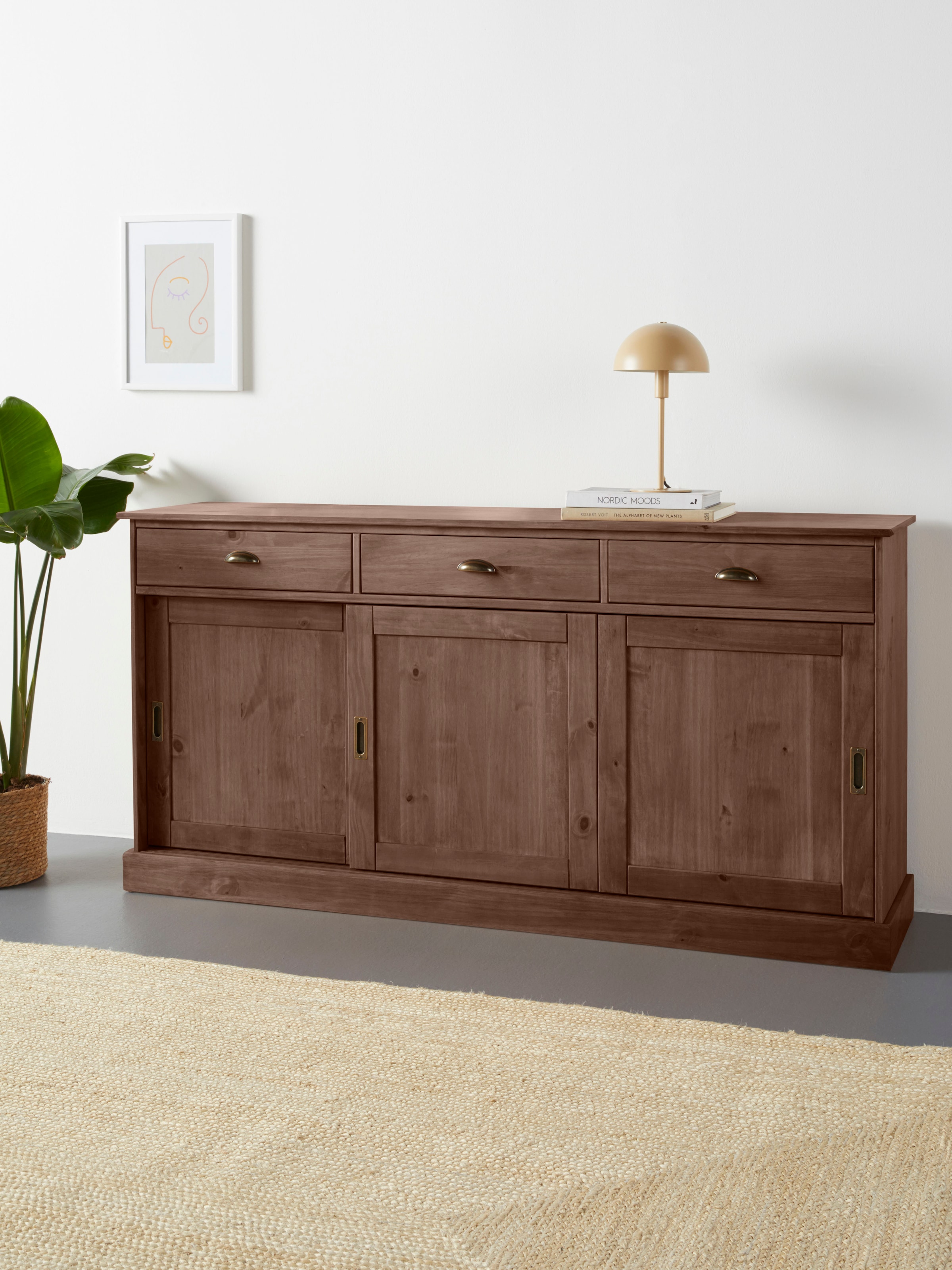 Home affaire Sideboard "Schröder", Kommode, 3 Schiebetüren, 3 Schubkasten, aus massivem Kiefernholz