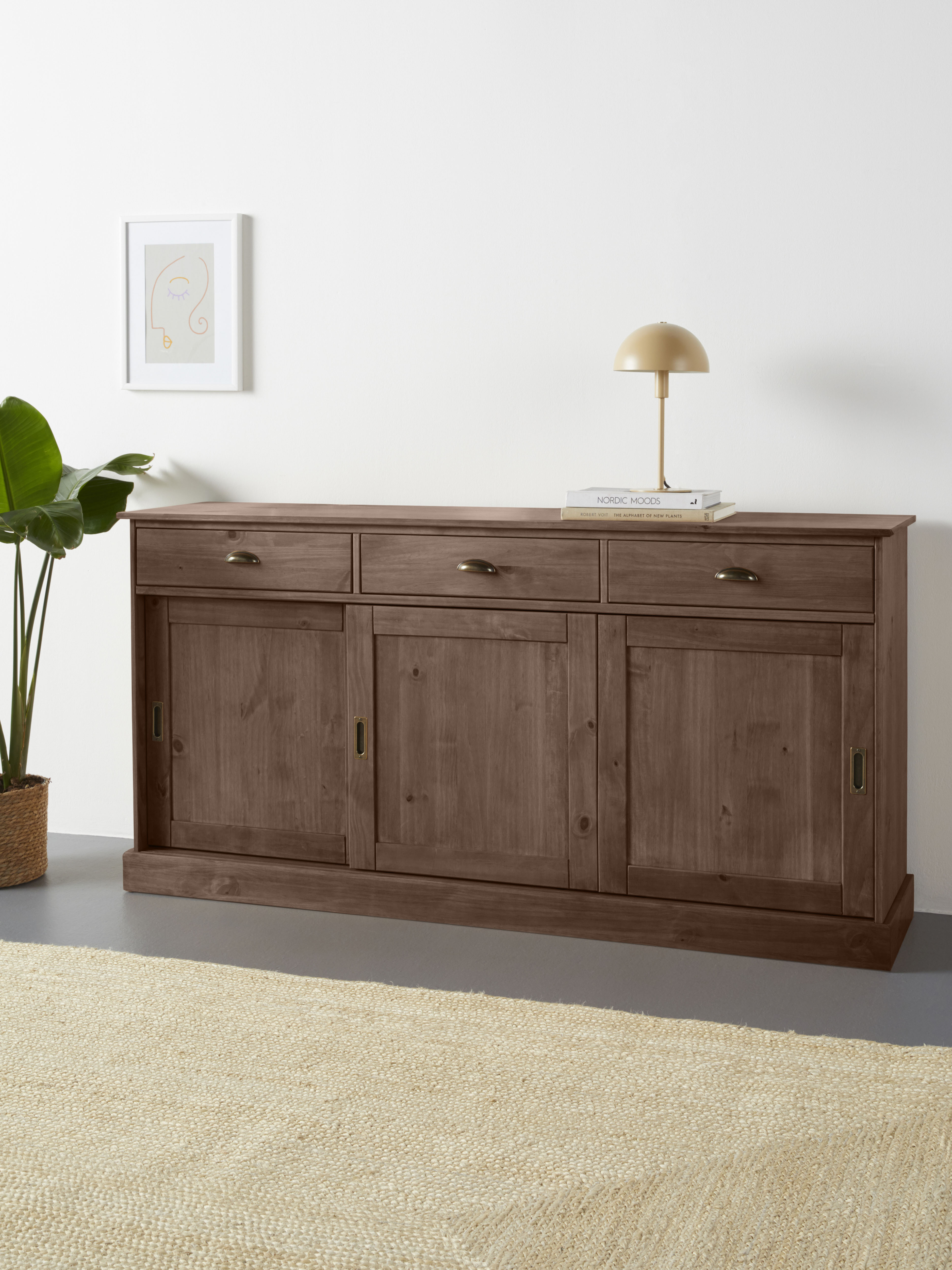 OTTO home Sideboard "Schröder" Kommode, 3 Schiebetüren, 3 Schubkasten, aus massivem Kiefernholz
