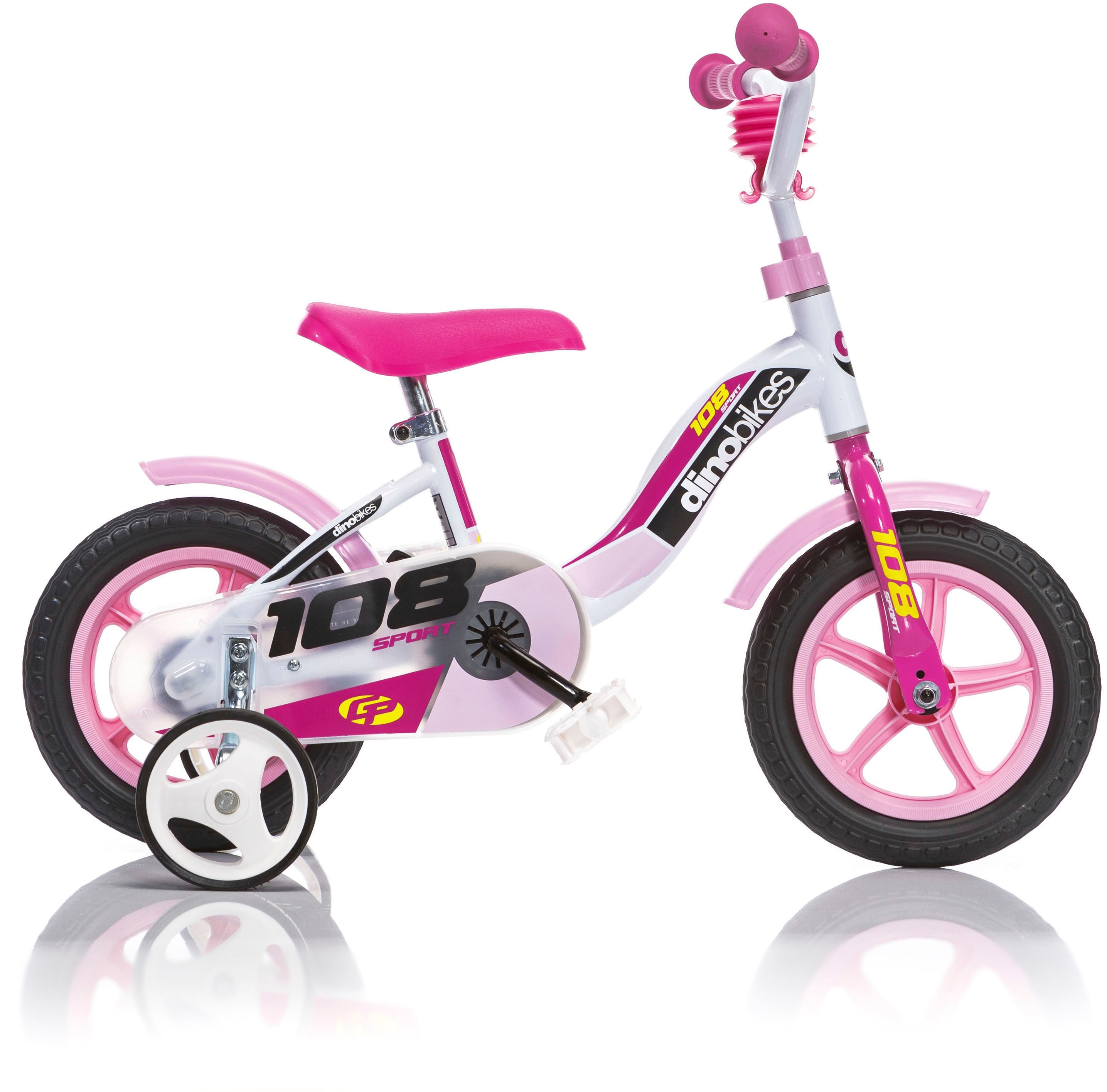 Dino Bikes 1100000002199 "10" stabiler Stahl-Rahmen, Stützräder, kindgerecht" 1 Gang mit Stützrädern, Hupe und Schutzblechen
